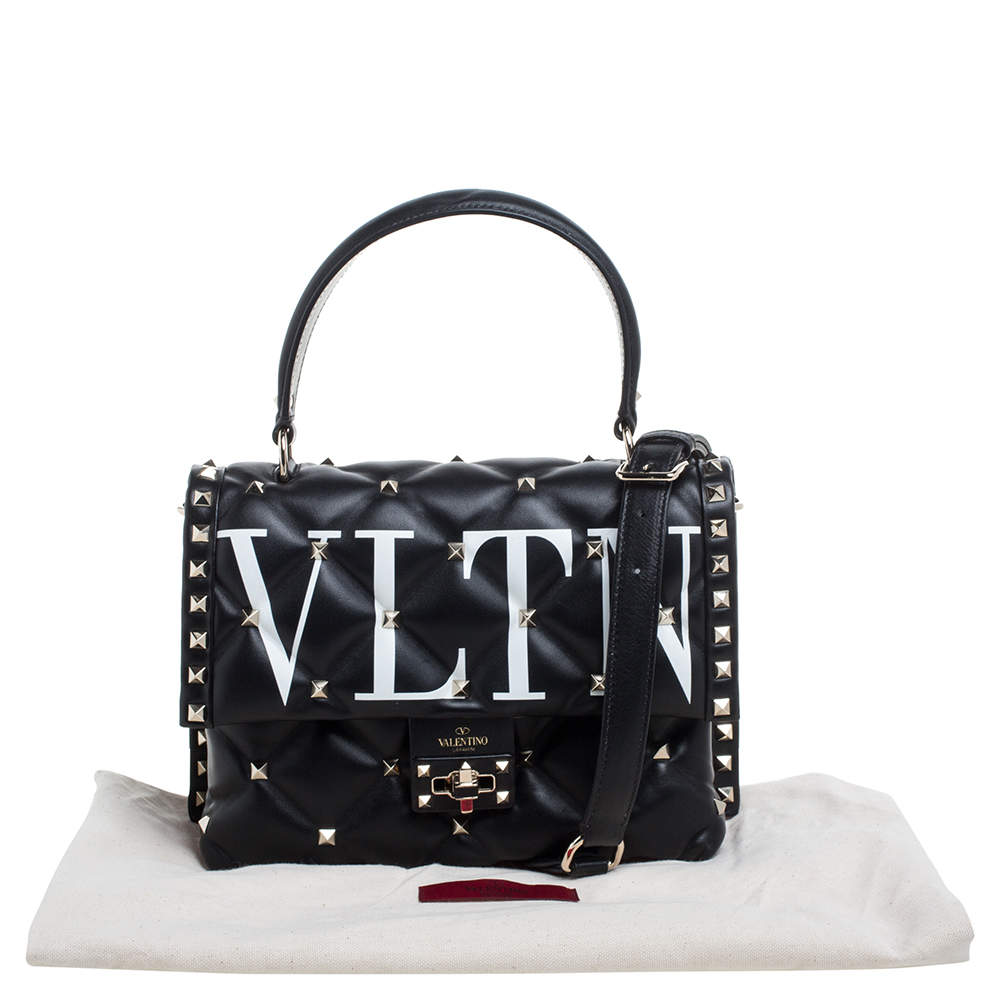 Valentino Black Quilted Leather Medium VLTN Candystud Top Handle Bag
