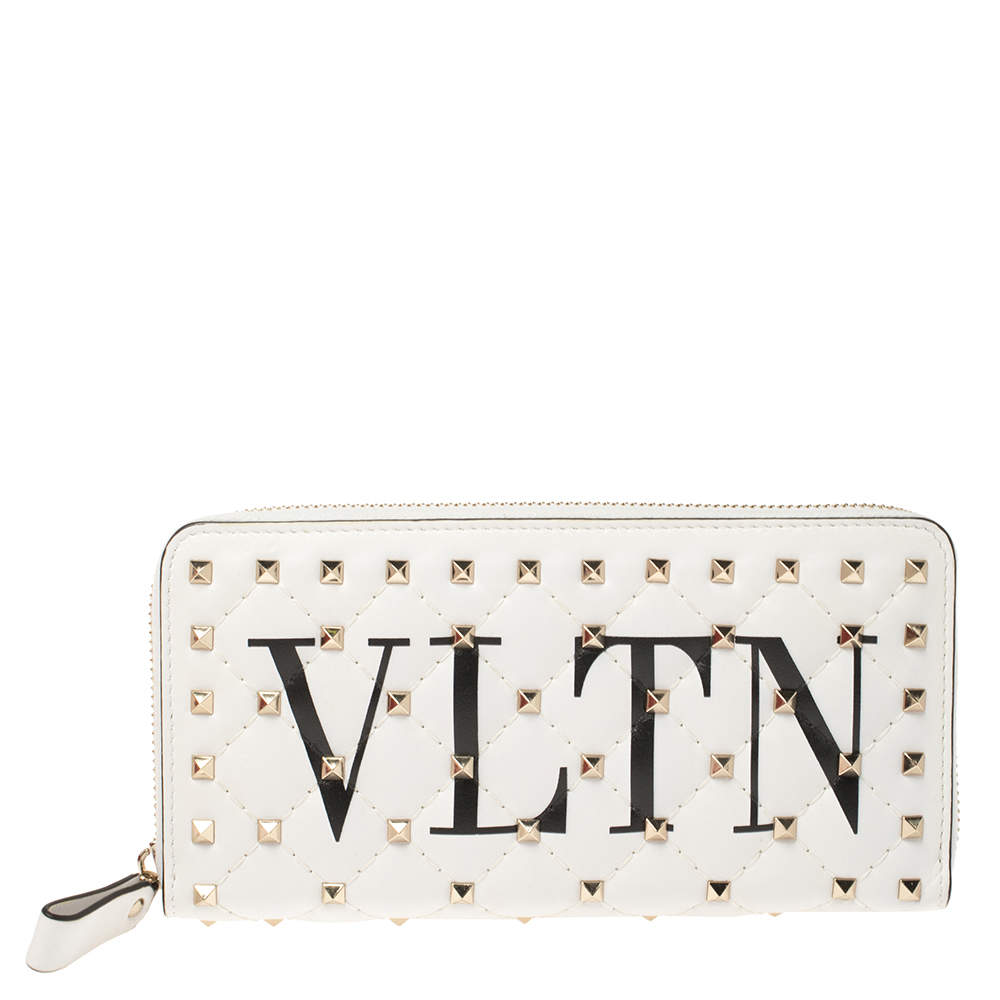 Valentino White Quilted Leather VLTN Rockstud Spike.It Continental ...