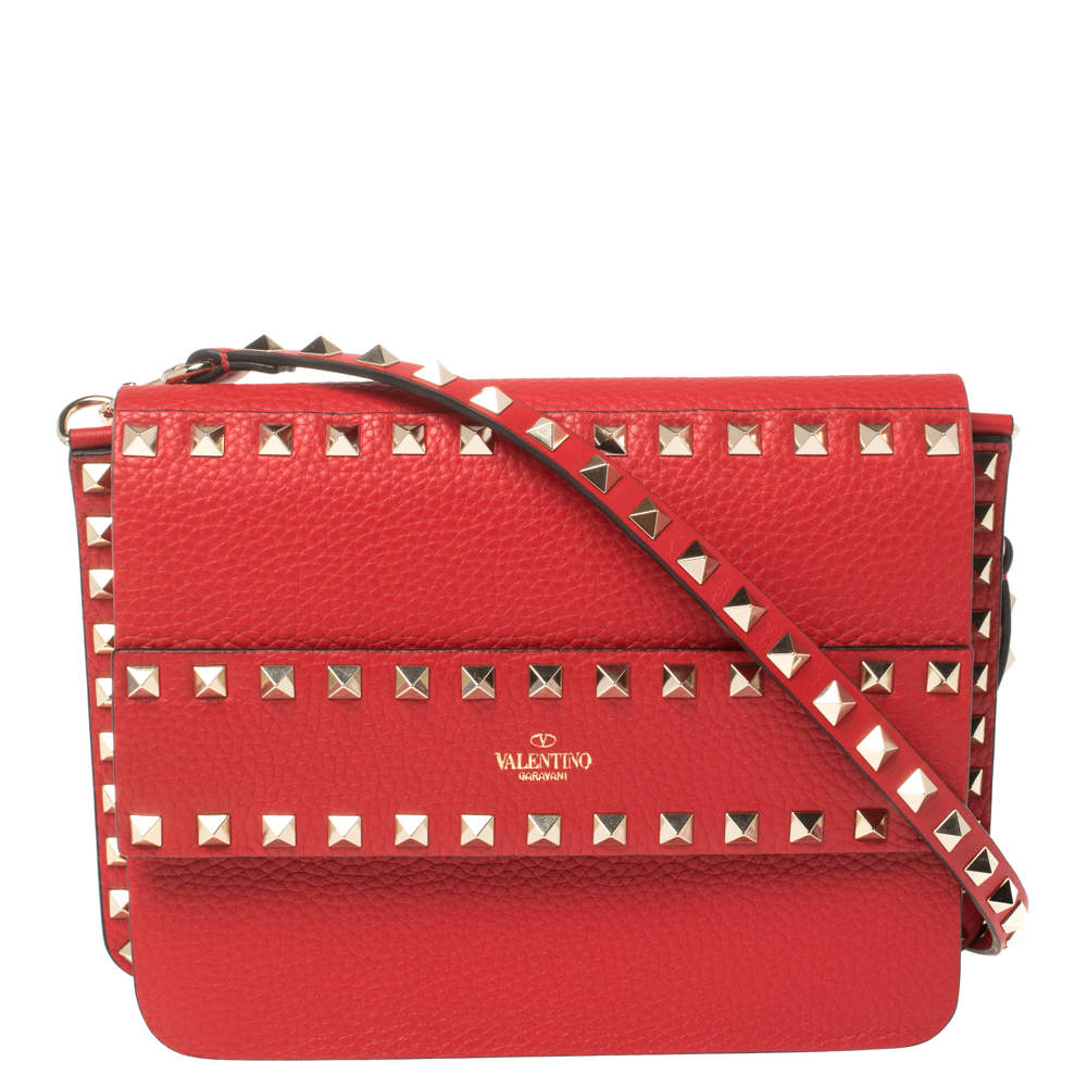 Pre Owned Valentino Red Leather Small Rockstud Crossbody Bag