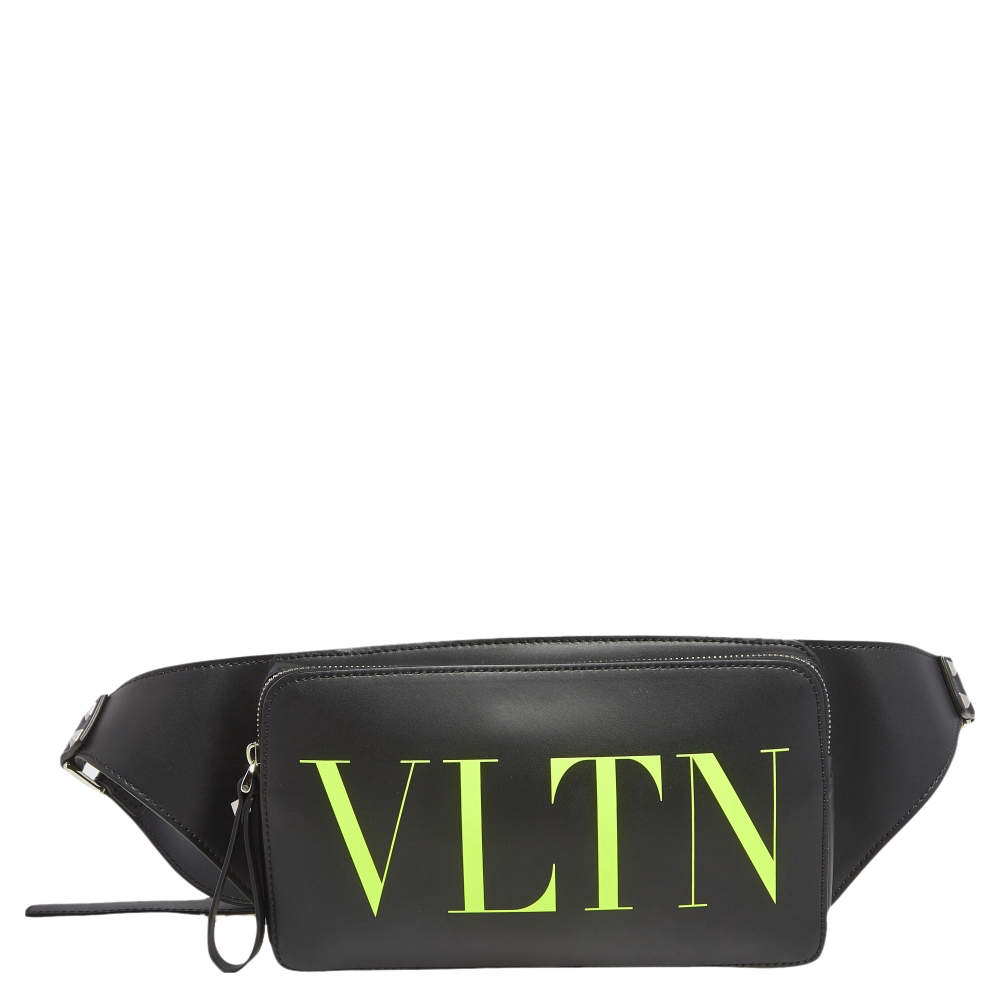 Pre Owned Valentino Black Leather VLTN  Belt Bag