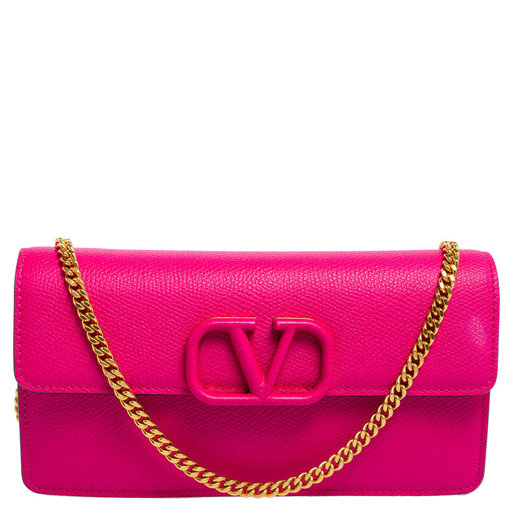 Valentino Hot Pink Leather VLogo Wallet on Chain Valentino | The Luxury ...