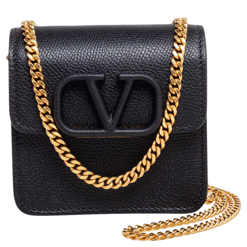 Pre Owned حقيبة كتف فالنتينو ڨيسلينغ جلد أسود صغيرة