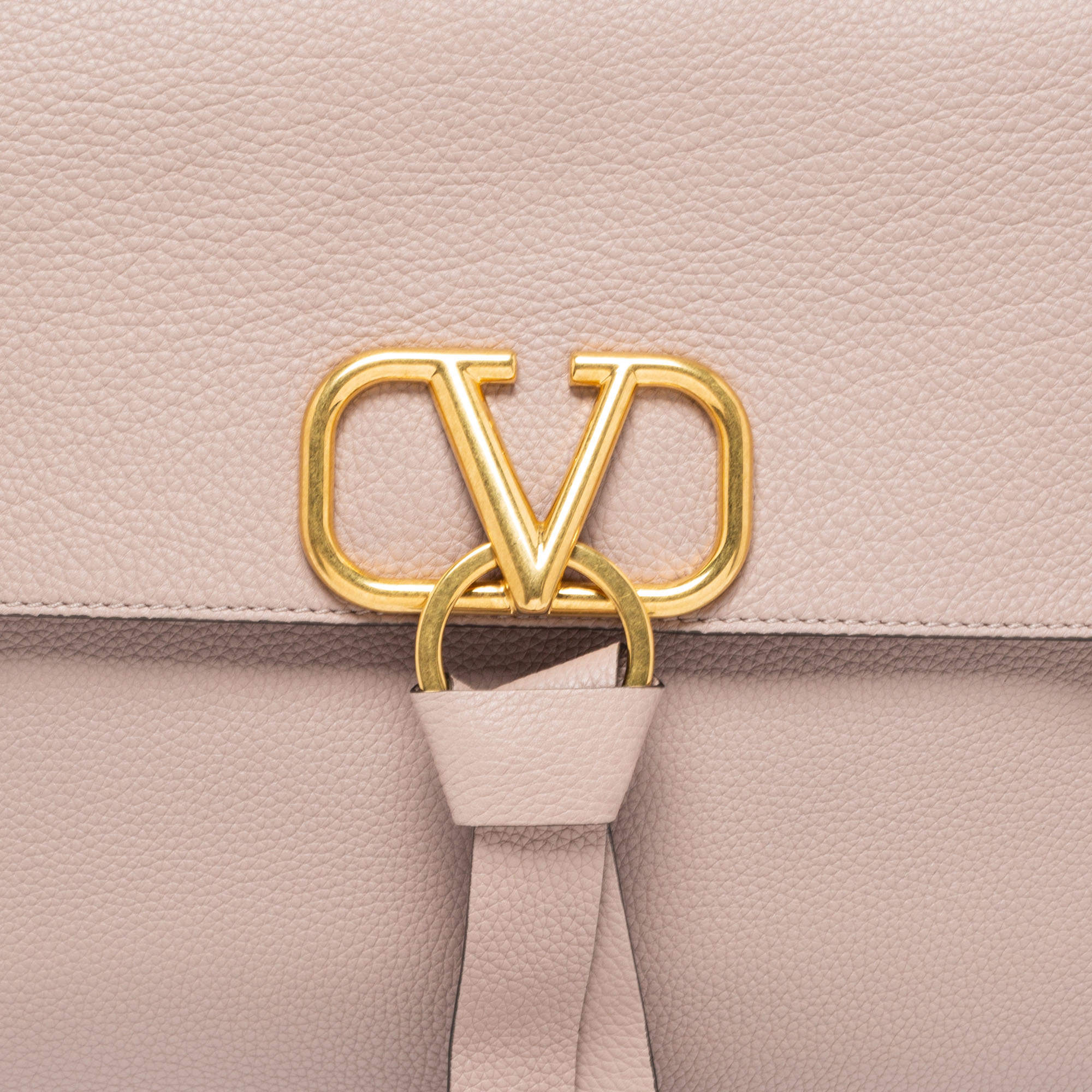 Valentino Beige Poudre Grained Leather VRing Flap Shoulder Bag at