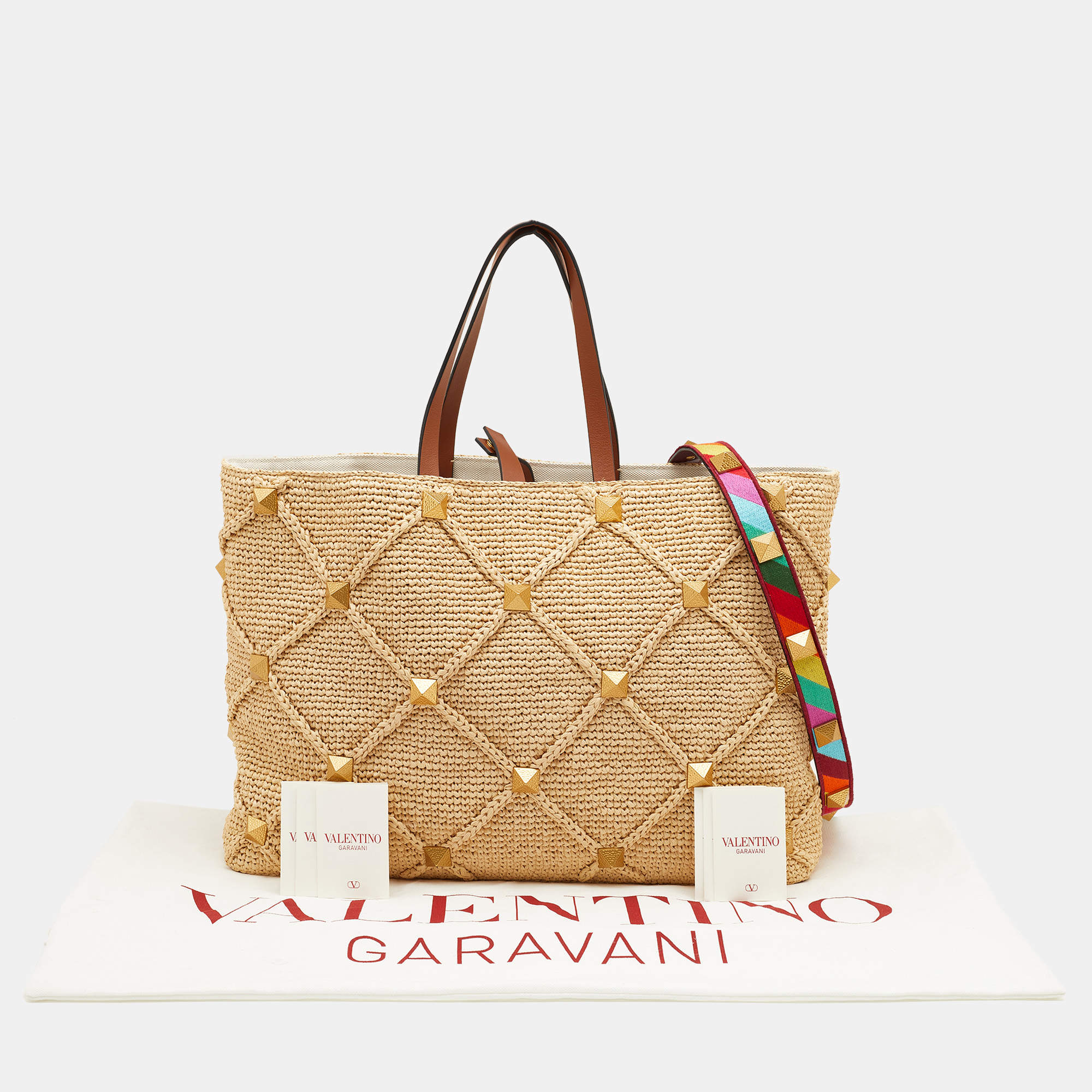 Valentino Garavani - Summer Woven Raffia & Brown Leather VLOGO Tote