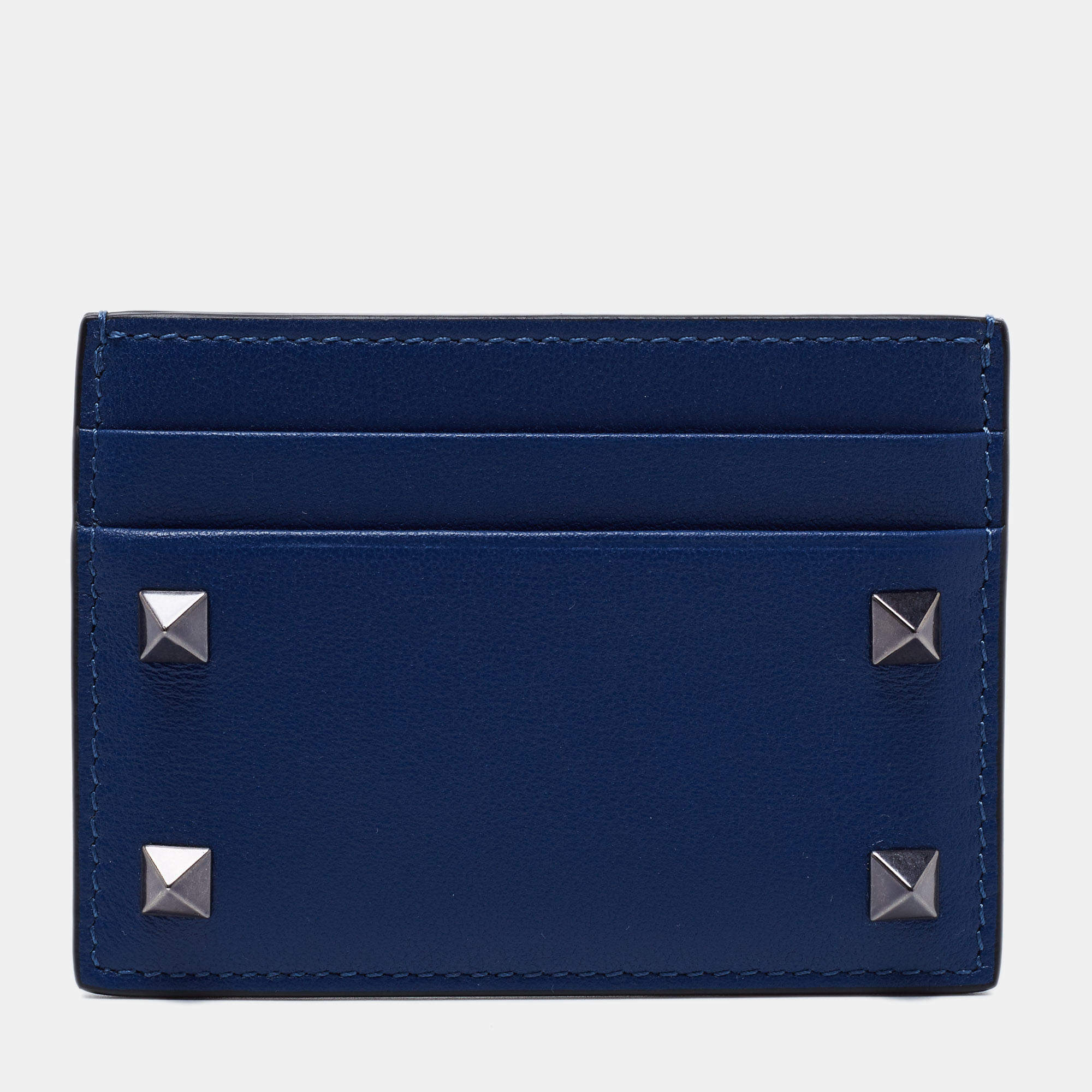 Pre Owned Valentino Blue Leather Rockstud Card Holder