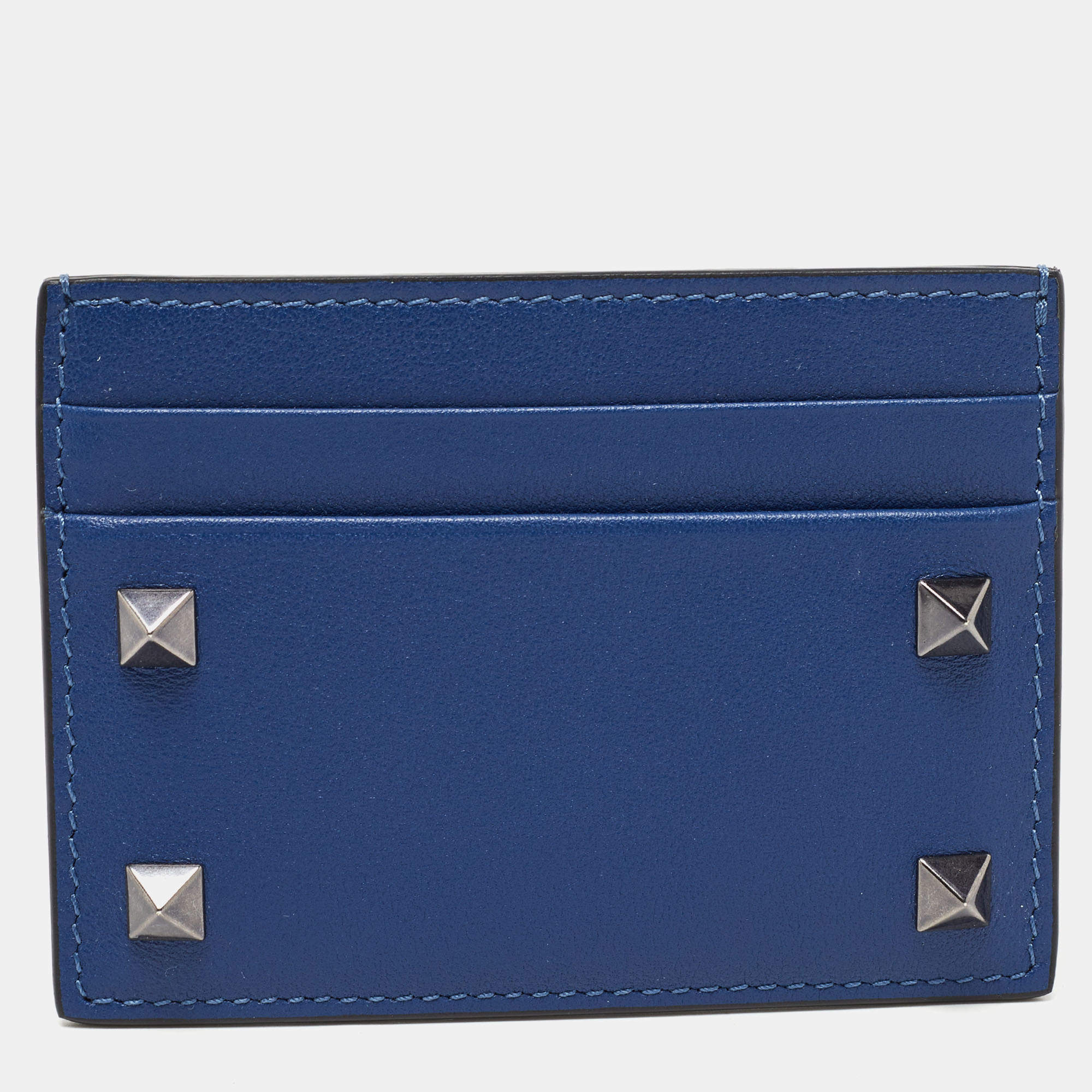 Valentino Blue Leather Rockstud Card Holder