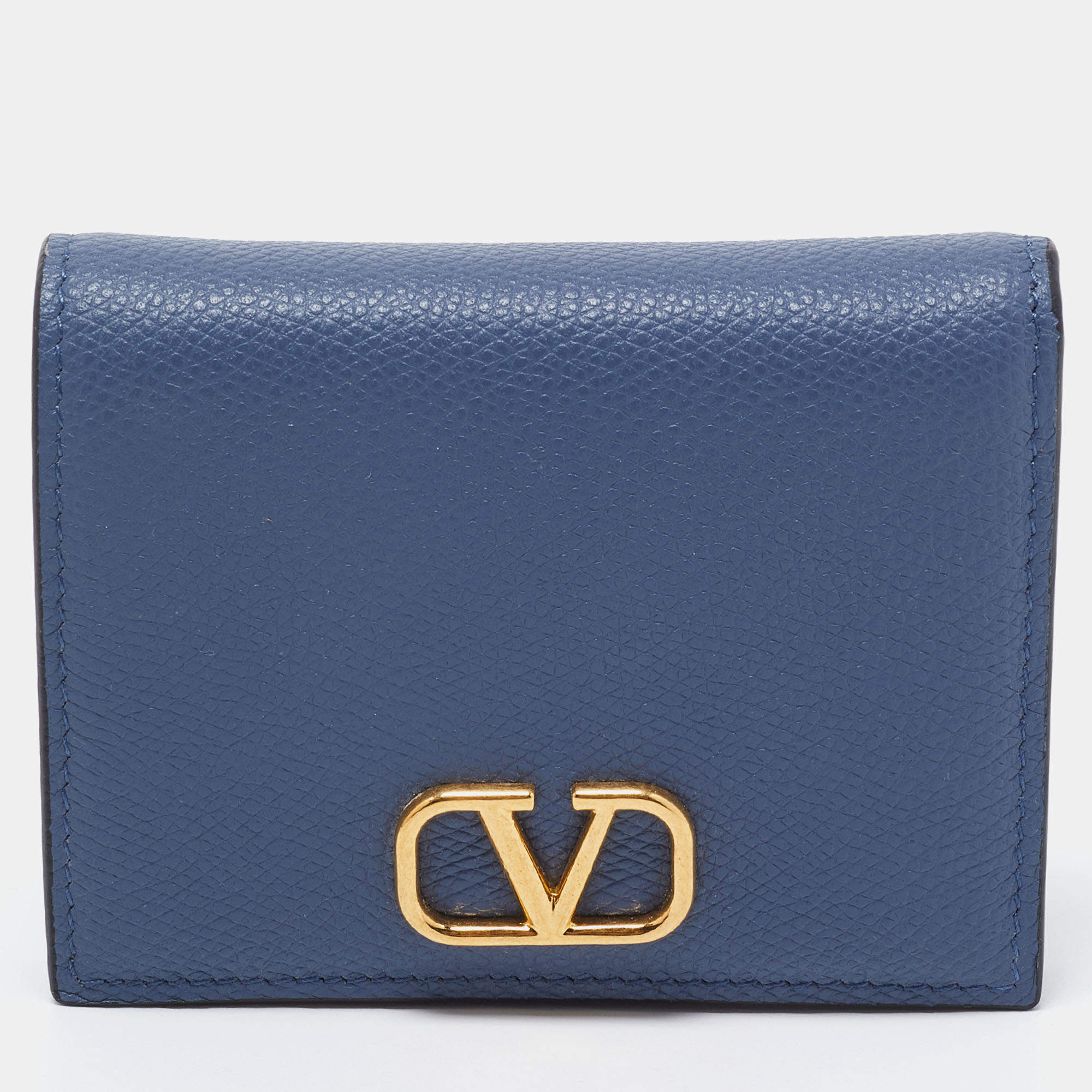 Valentino Blue Leather VLogo Card Case