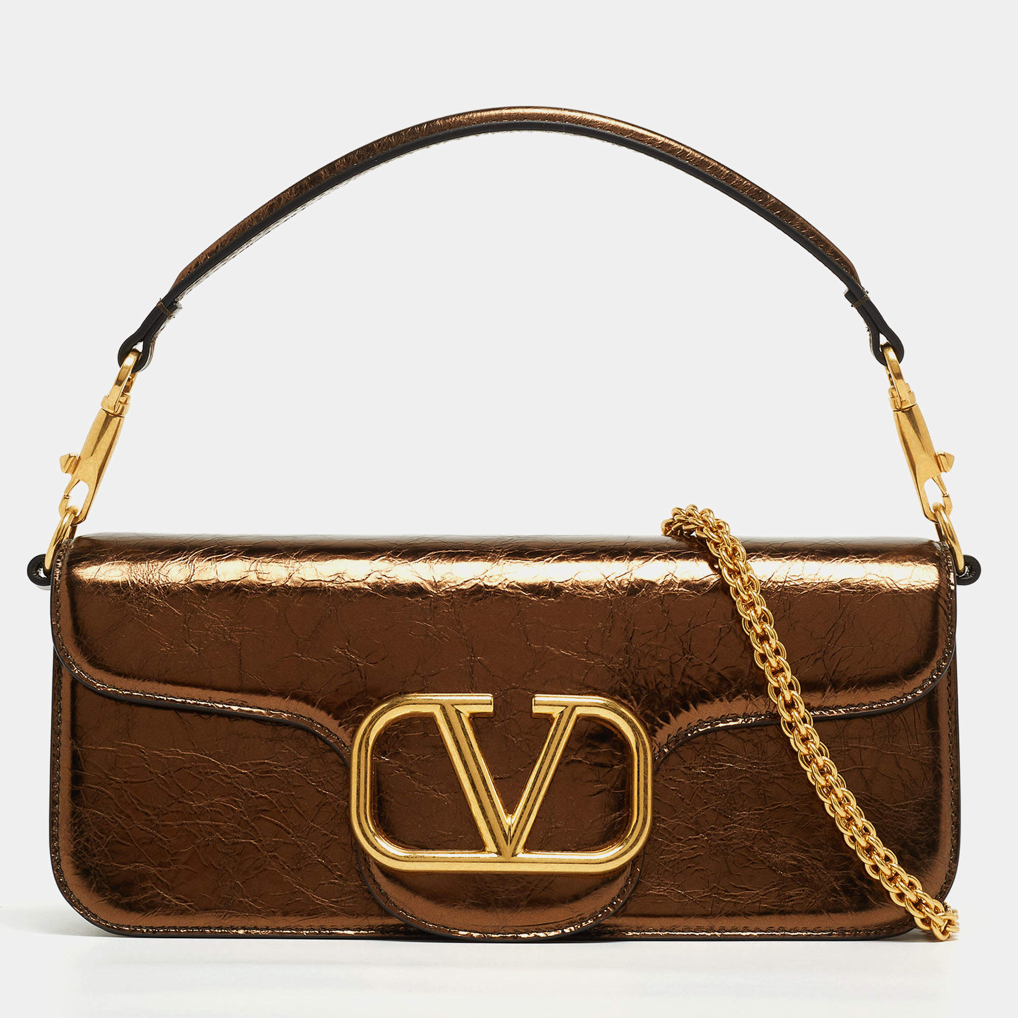 Pre Owned Valentino Bronze Leather Medium Loco Shoulder Bag