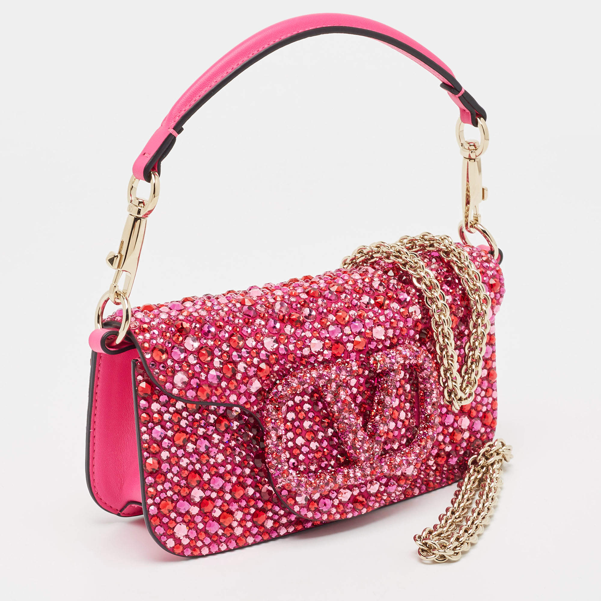 Valentino Magenta Crystal Embellished Small Loco Shoulder Bag