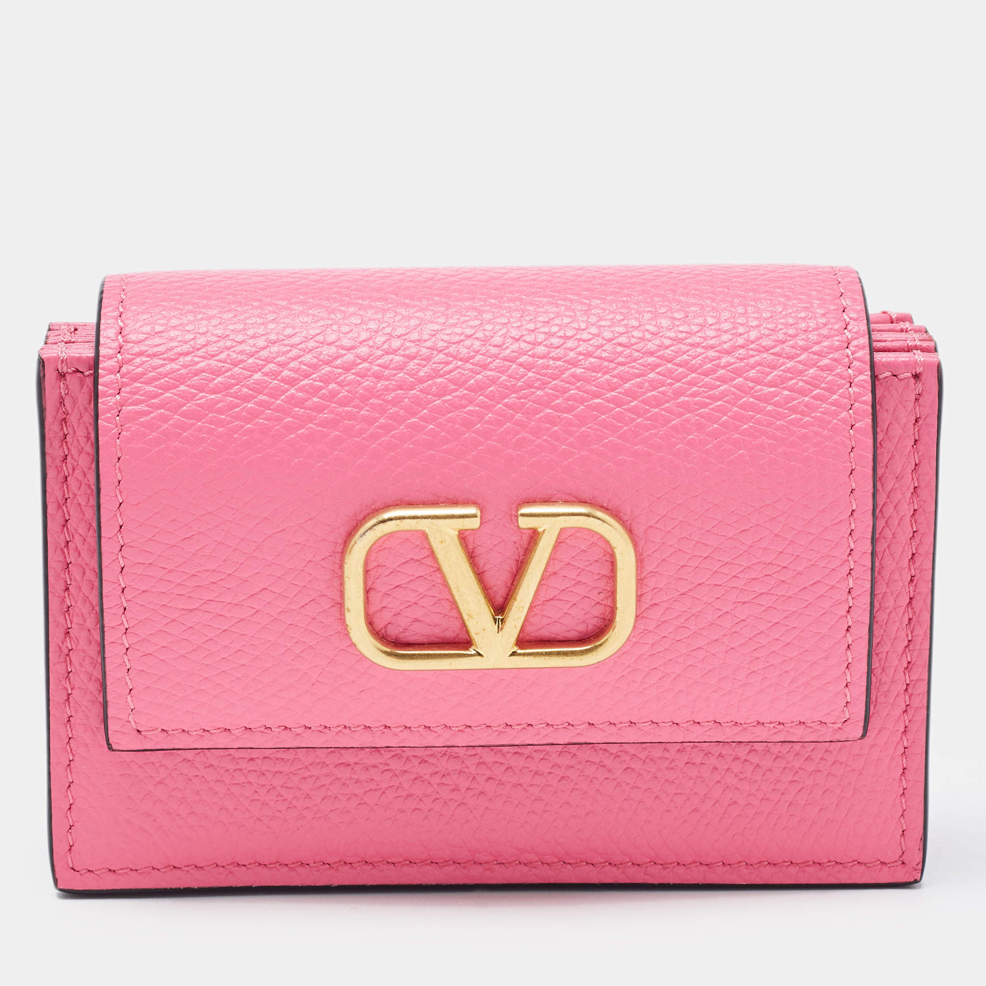 Valentino Pink Leather VLogo Accordion Card Holder