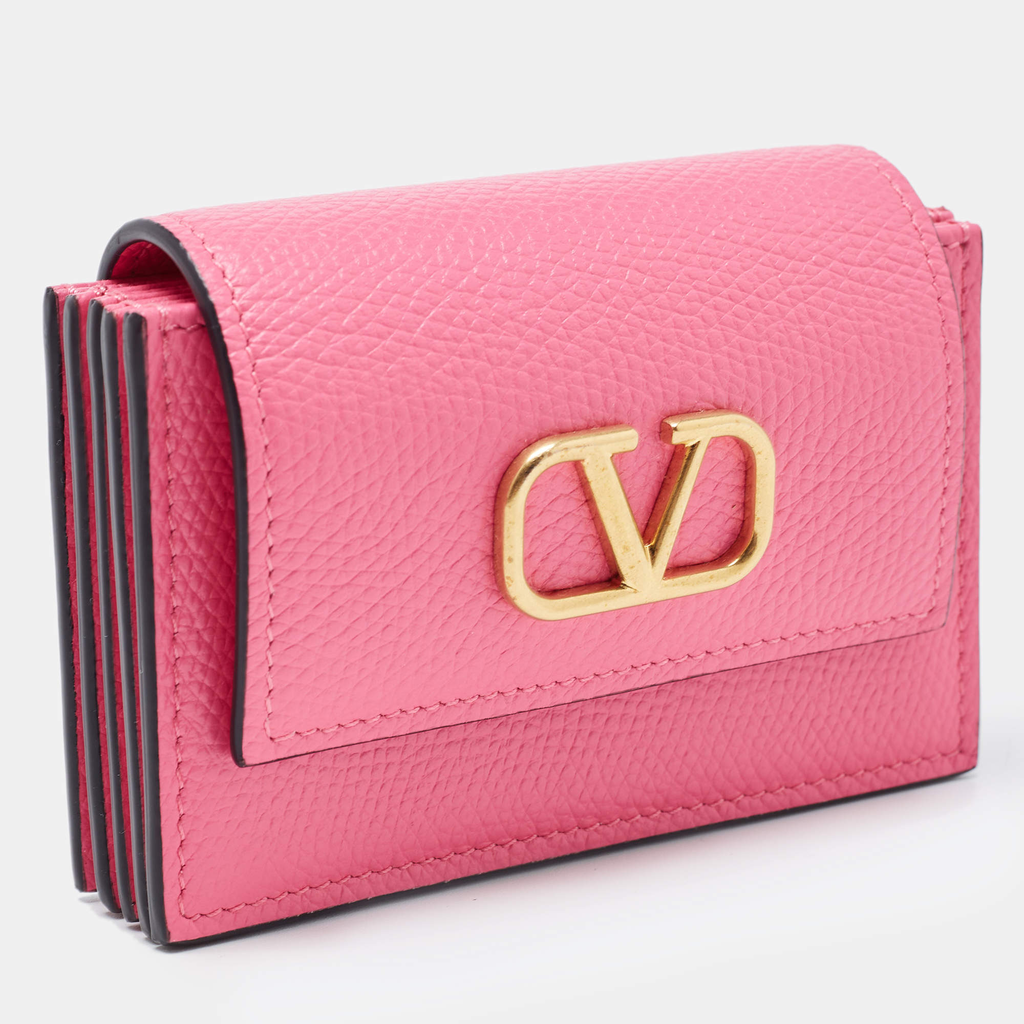 Valentino Pink Leather VLogo Accordion Card Holder