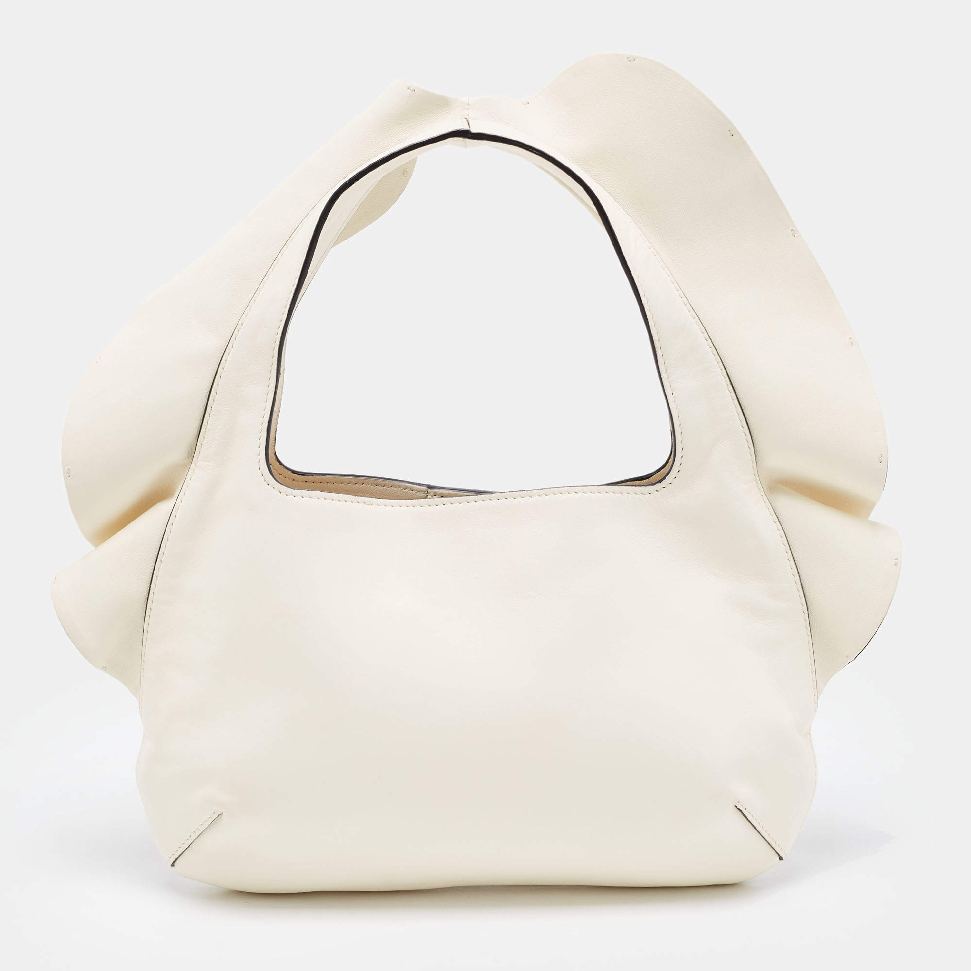 Pre Owned Valentino Off-White Leather 04 Rouches Edition Atelier Hobo