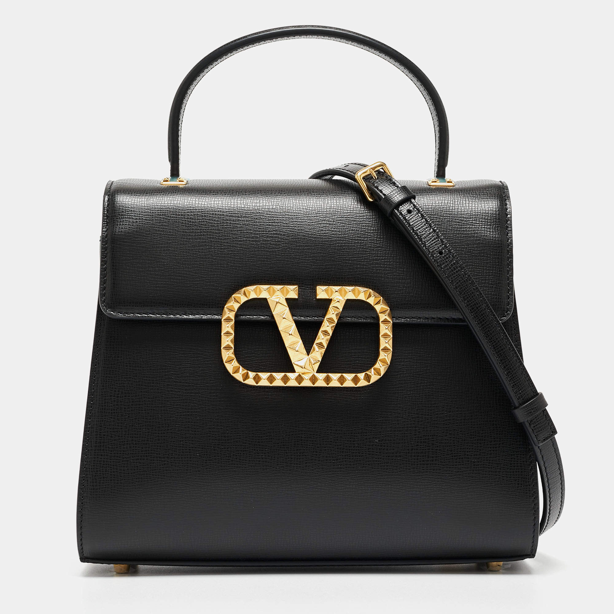 Pre Owned Valentino Black Leather Small Alcove Top Handle Bag