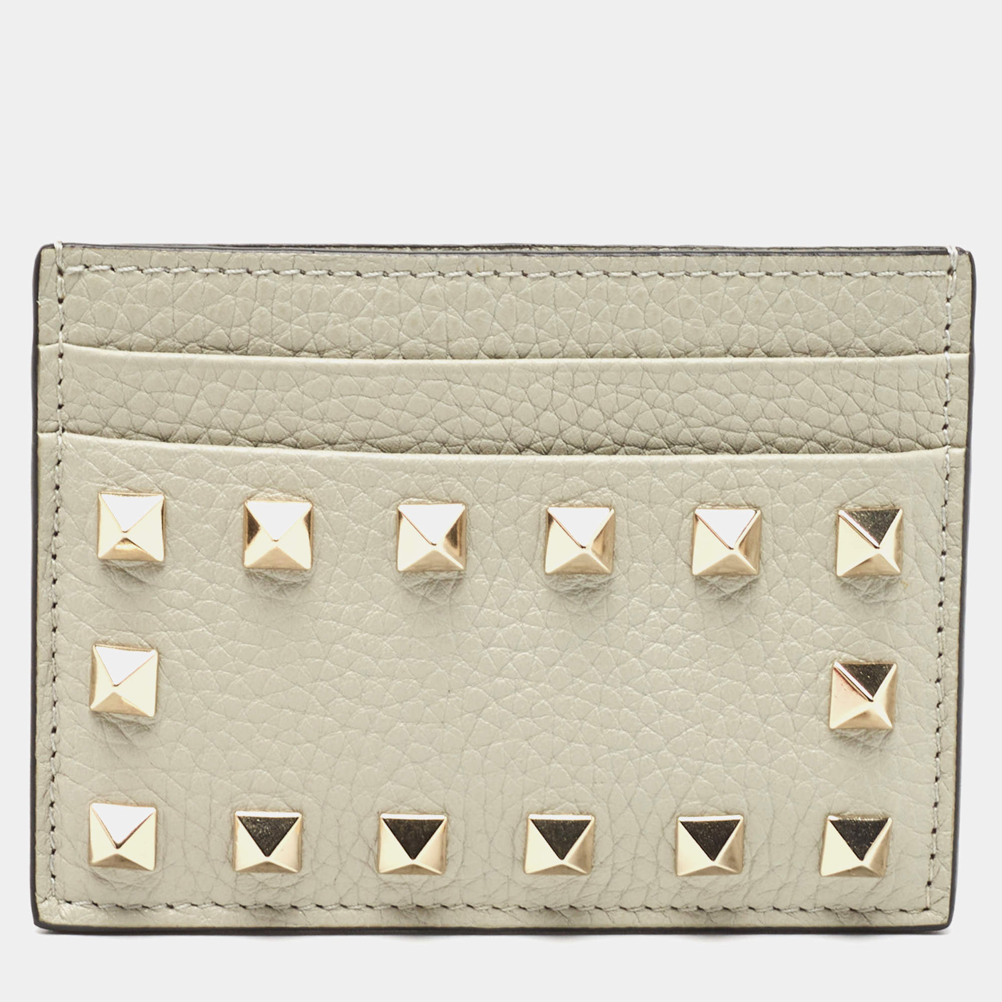 Valentino Grey Leather Rockstud Card Holder