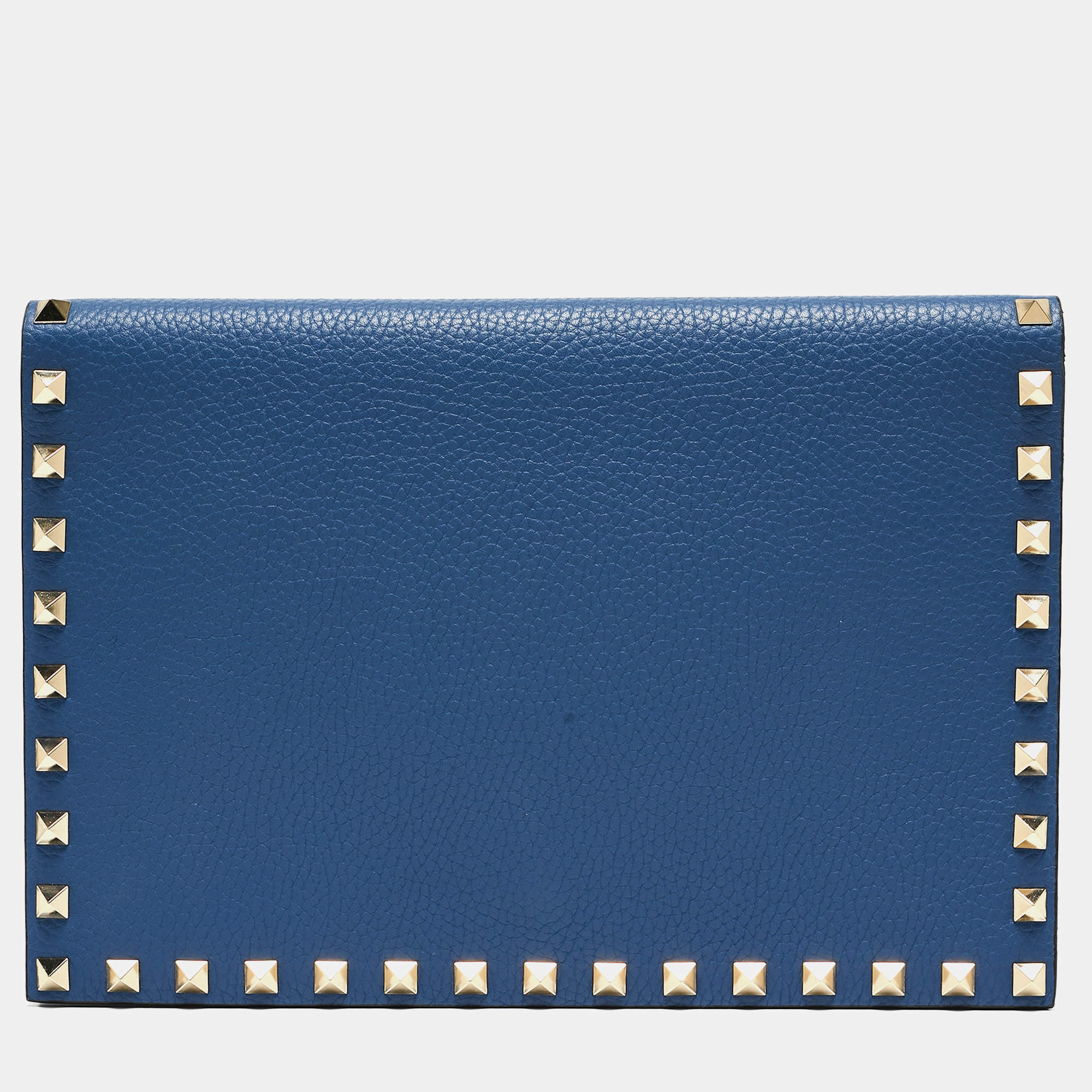 Valentino Blue Grained Leather Rockstud Flap Clutch