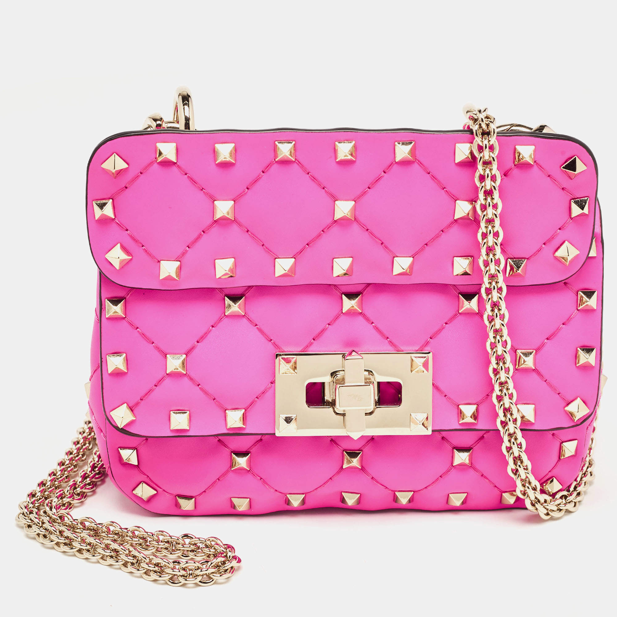 Pre Owned Valentino Pink Leather Micro Rockstud Spike Crossbody Bag