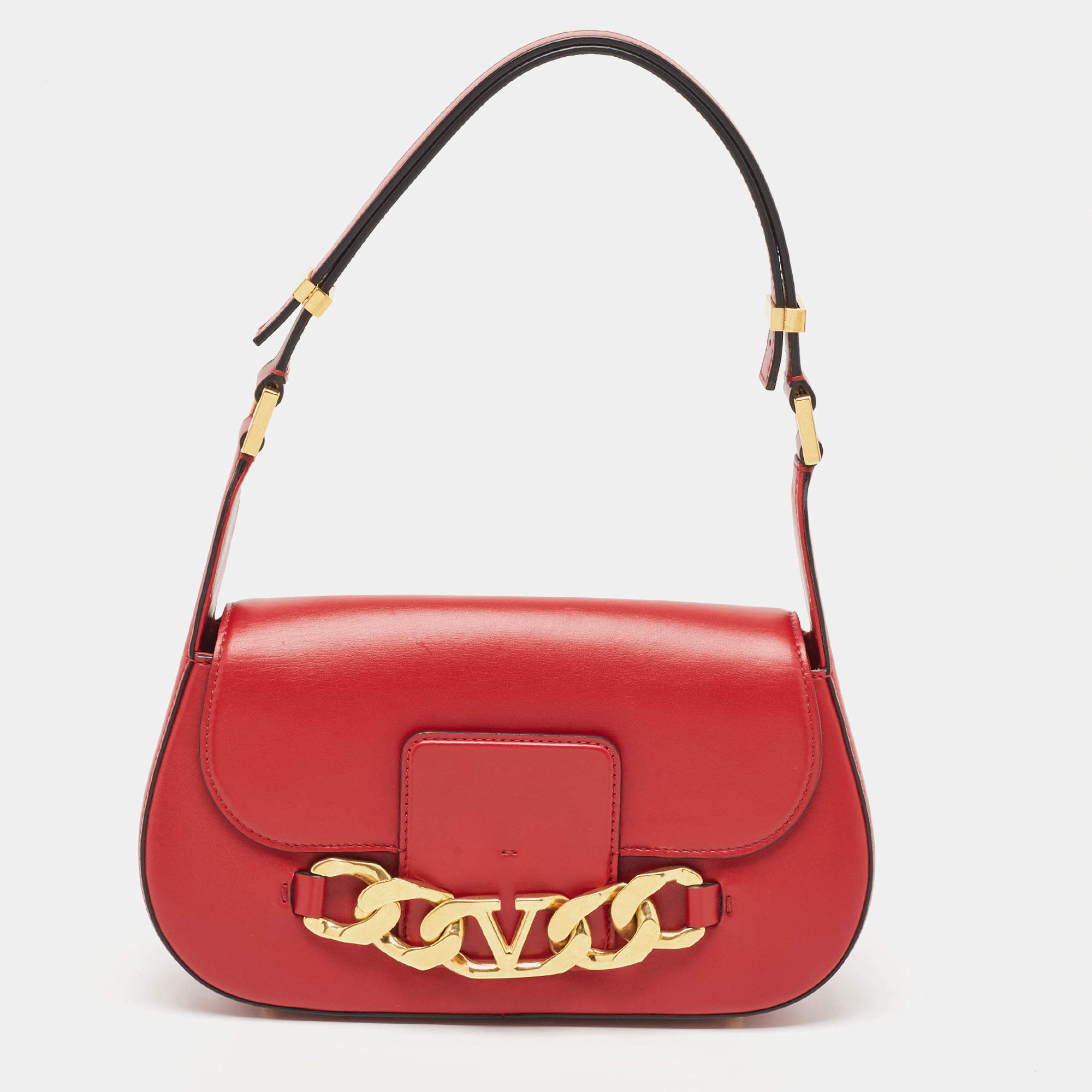 Pre Owned Valentino Red Leather VLogo Chain Bag