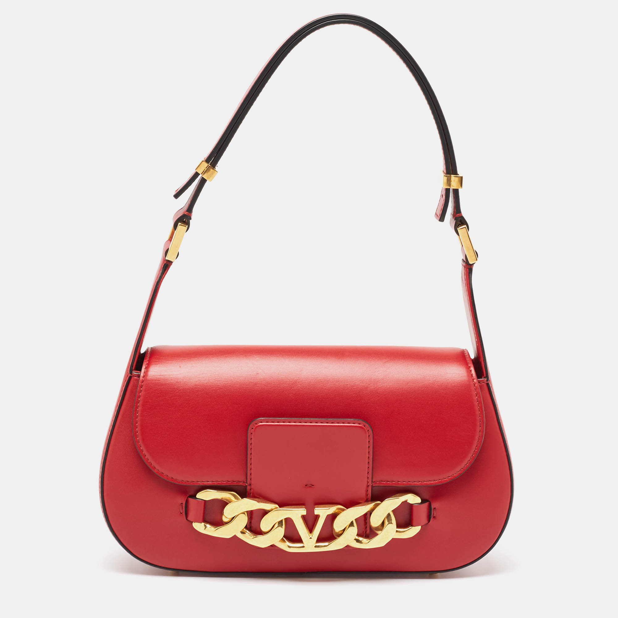 Pre Owned Valentino Red Leather Vlogo Chain Hobo