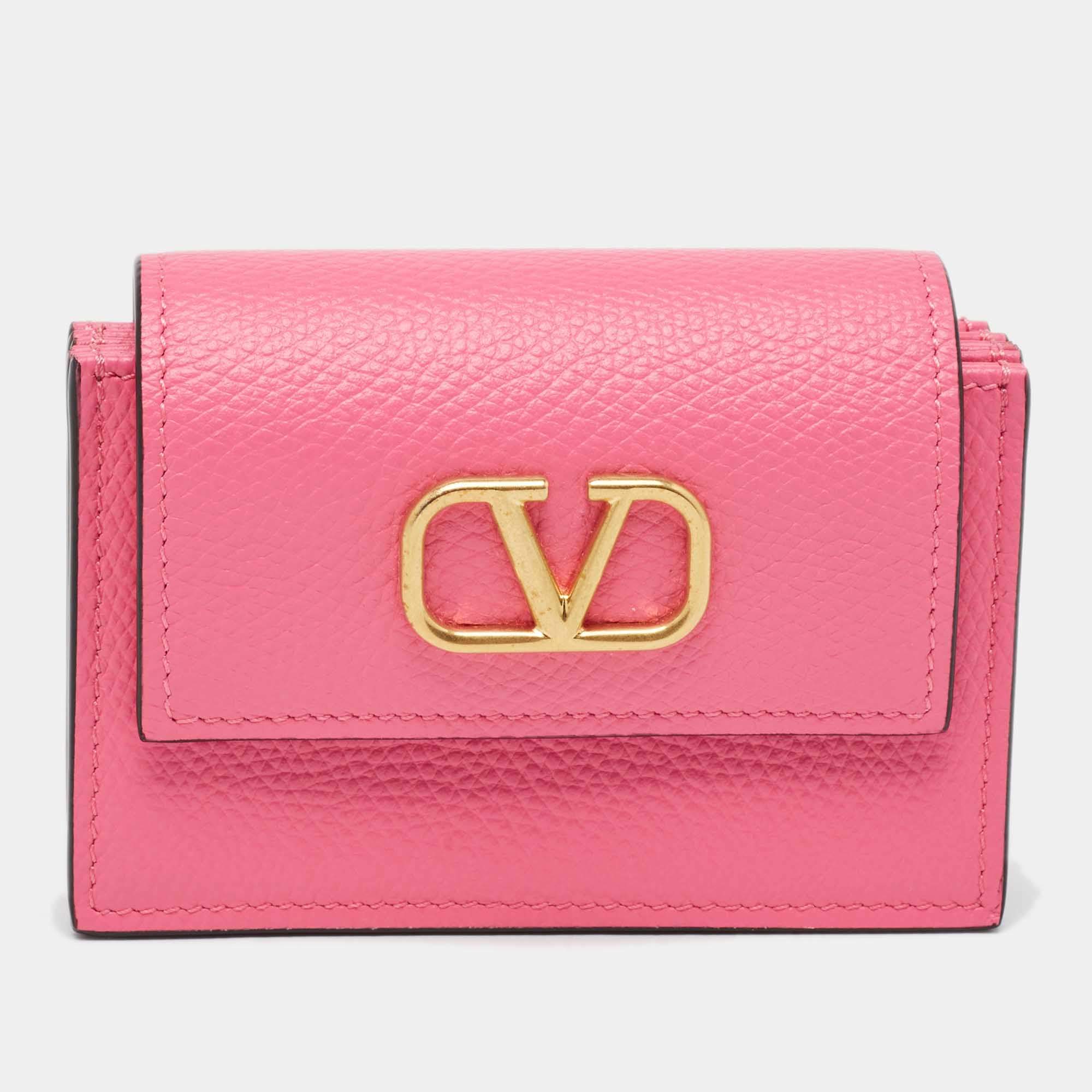 مملوكة مسب قًا Valentino Pink Leather VLogo Gusset Card Case