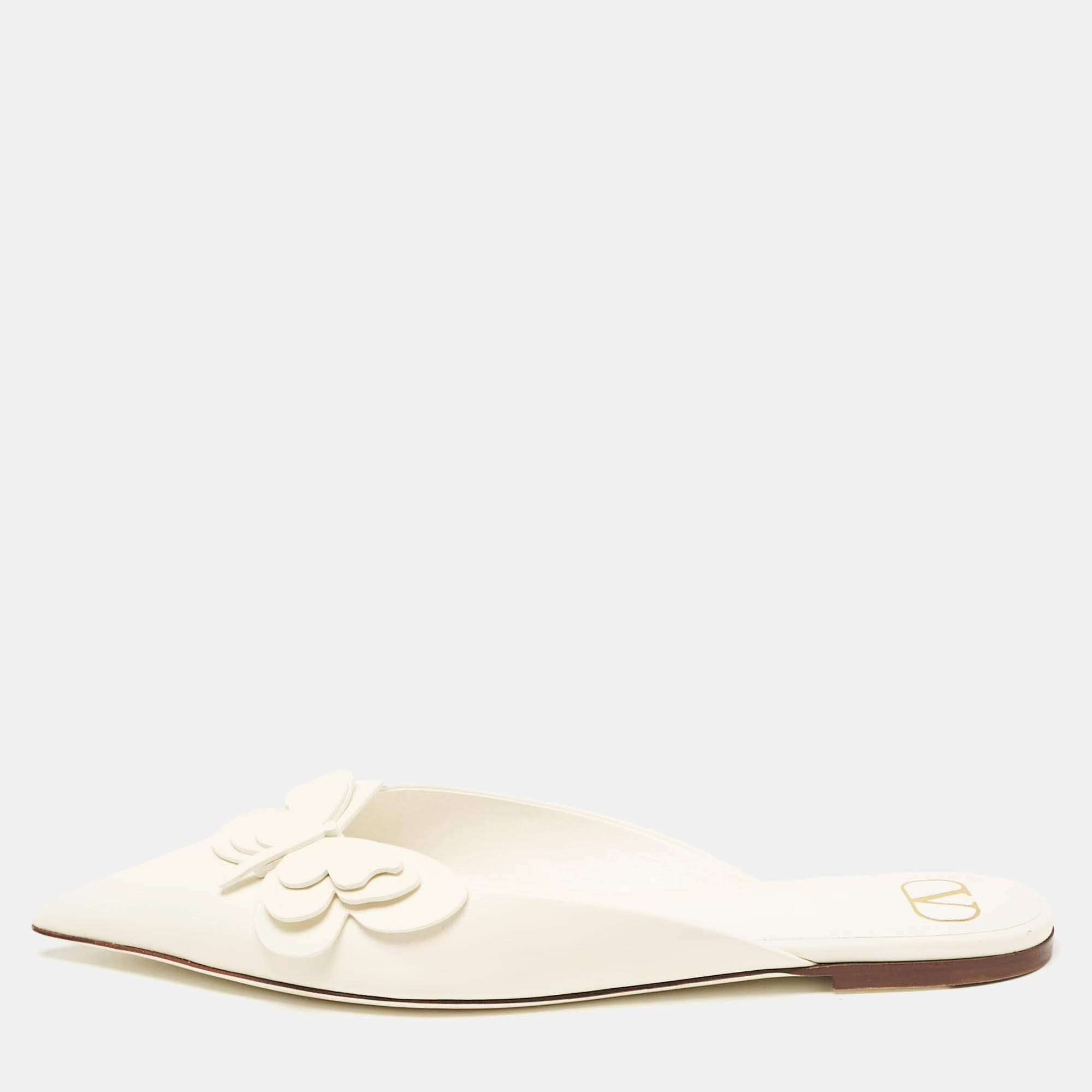 Pre Owned Valentino Garavani White Leather Butterfly Embellished Mules Size 41