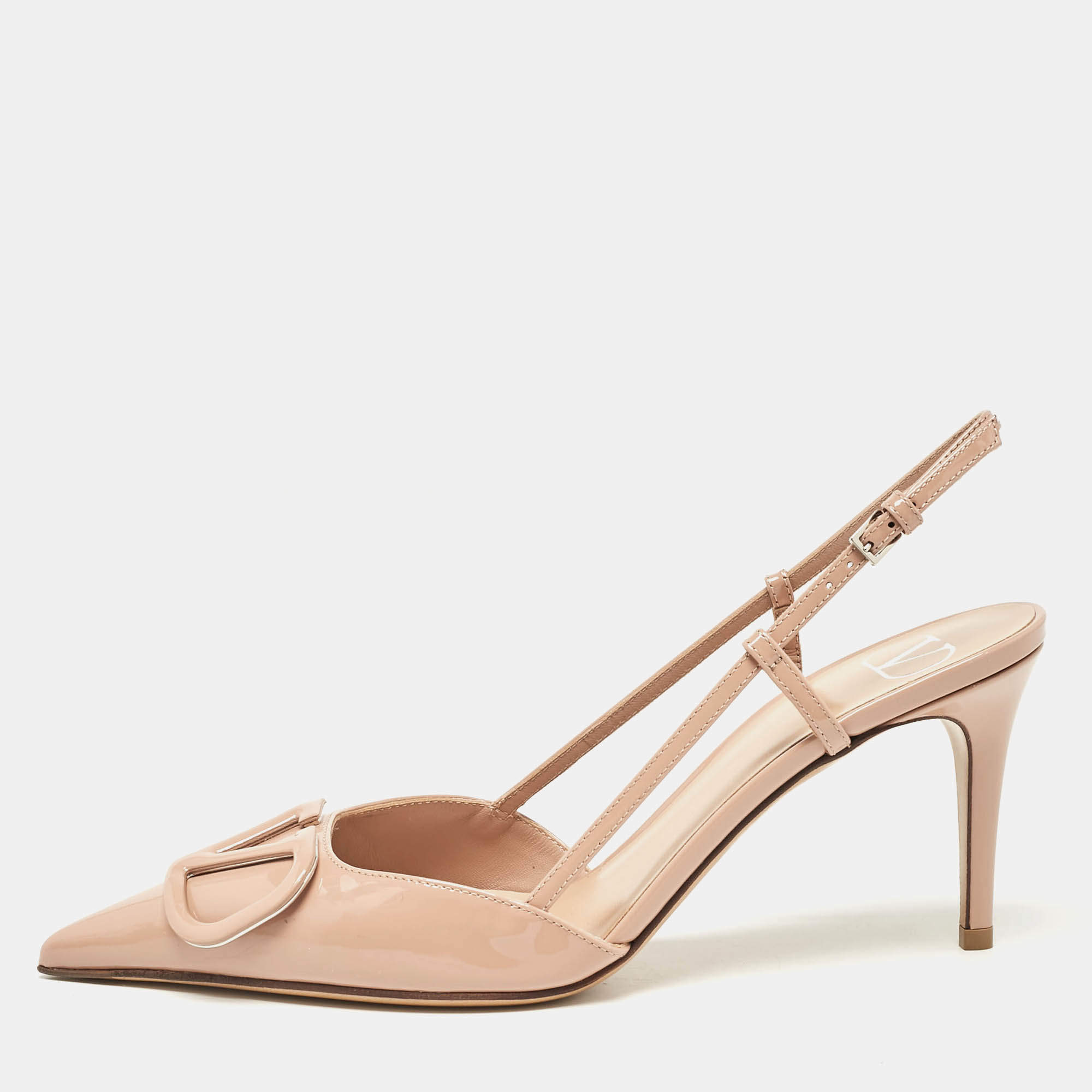 Pre Owned Valentino Dusty Pink Patent Leather VLogo Slingback Pumps Size 38