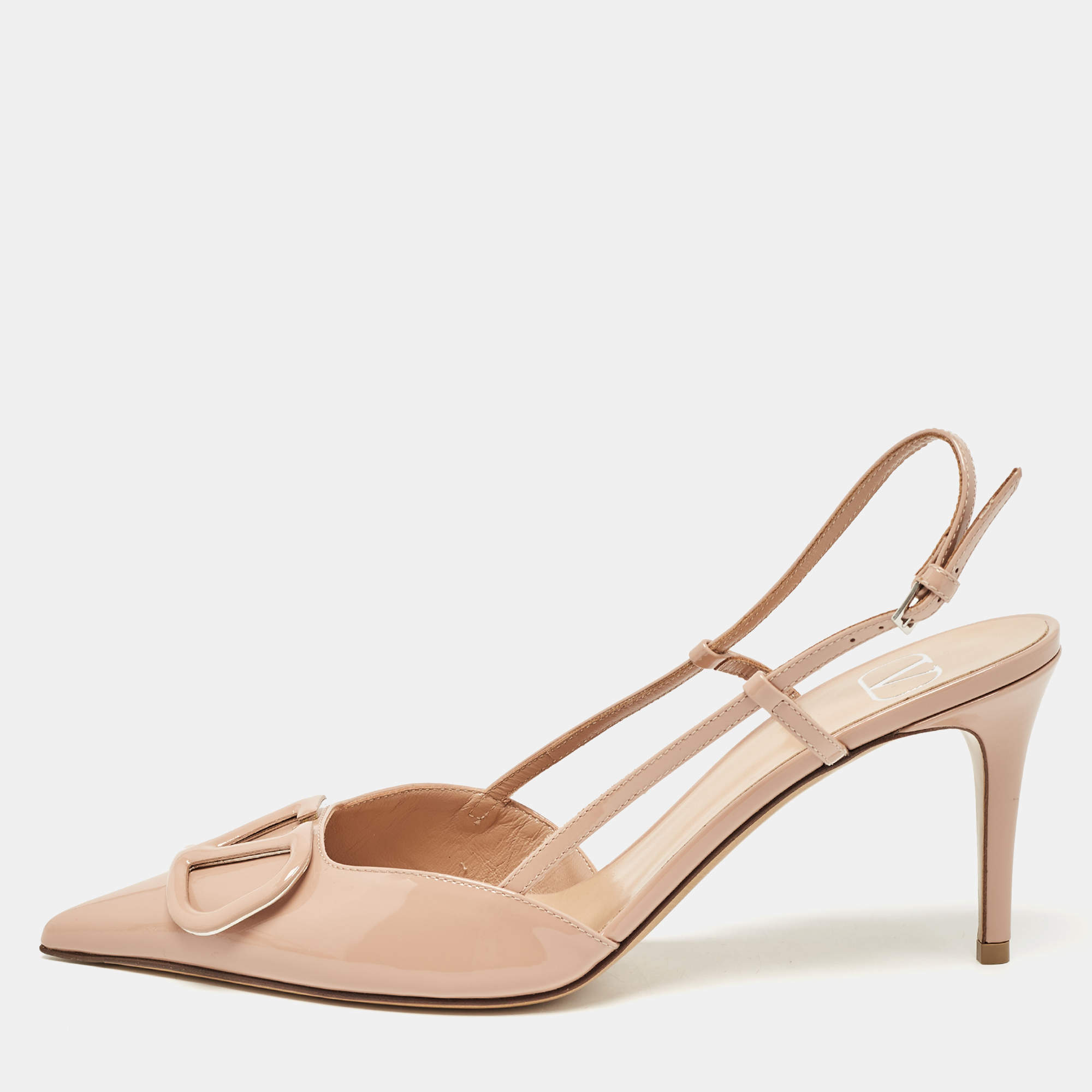 Pre Owned Valentino Dusty Pink Patent Leather VLogo Slingback Pumps Size 40