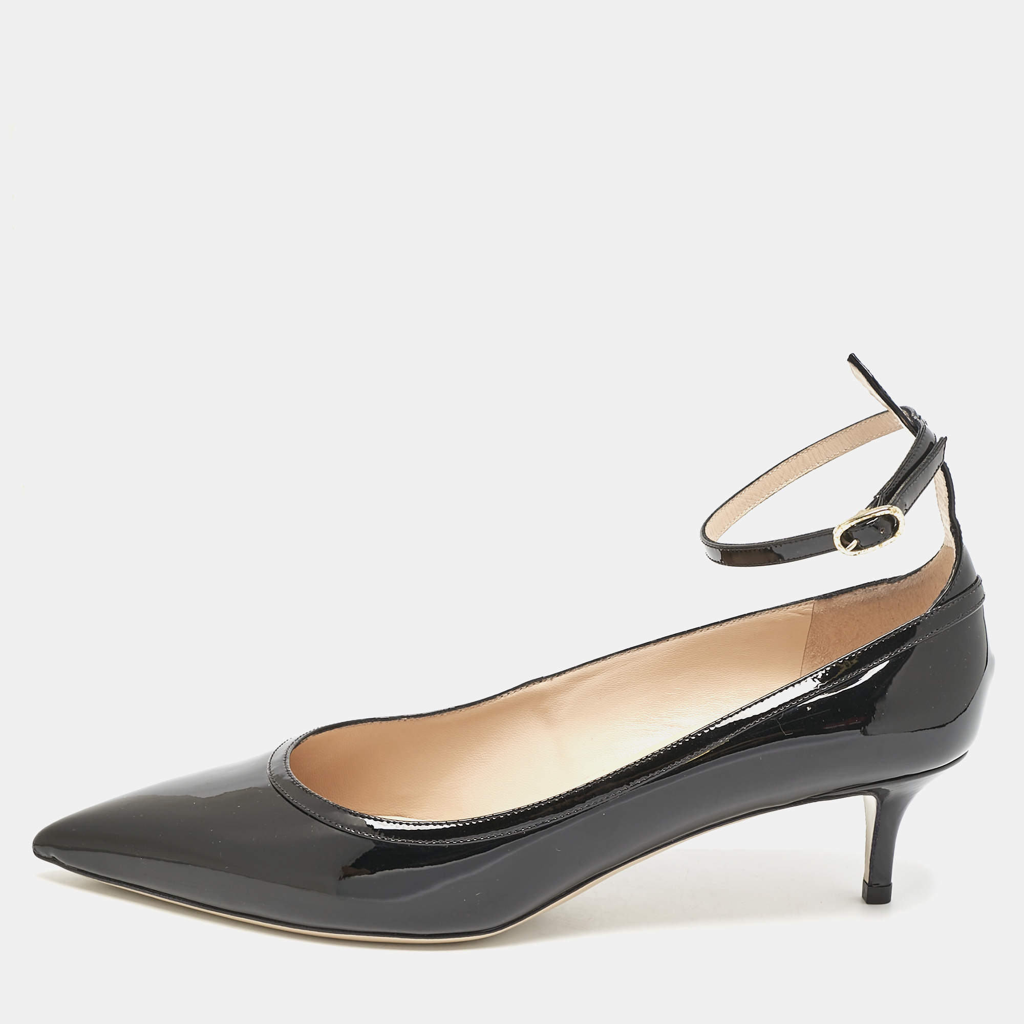 Valentino Black Patent Leather Pointed Toe Ankle Strap Pumps Size 40.5