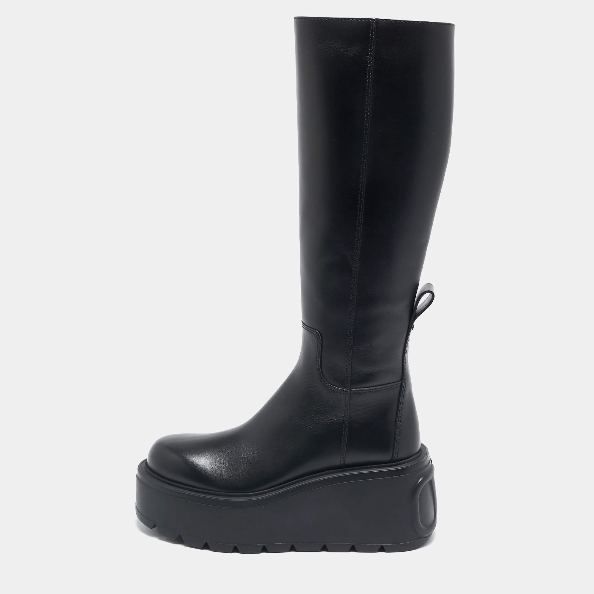 مملوكة مسبقًا Valentino Black Leather Uniqueform Knee Length Boots Size 37.5
