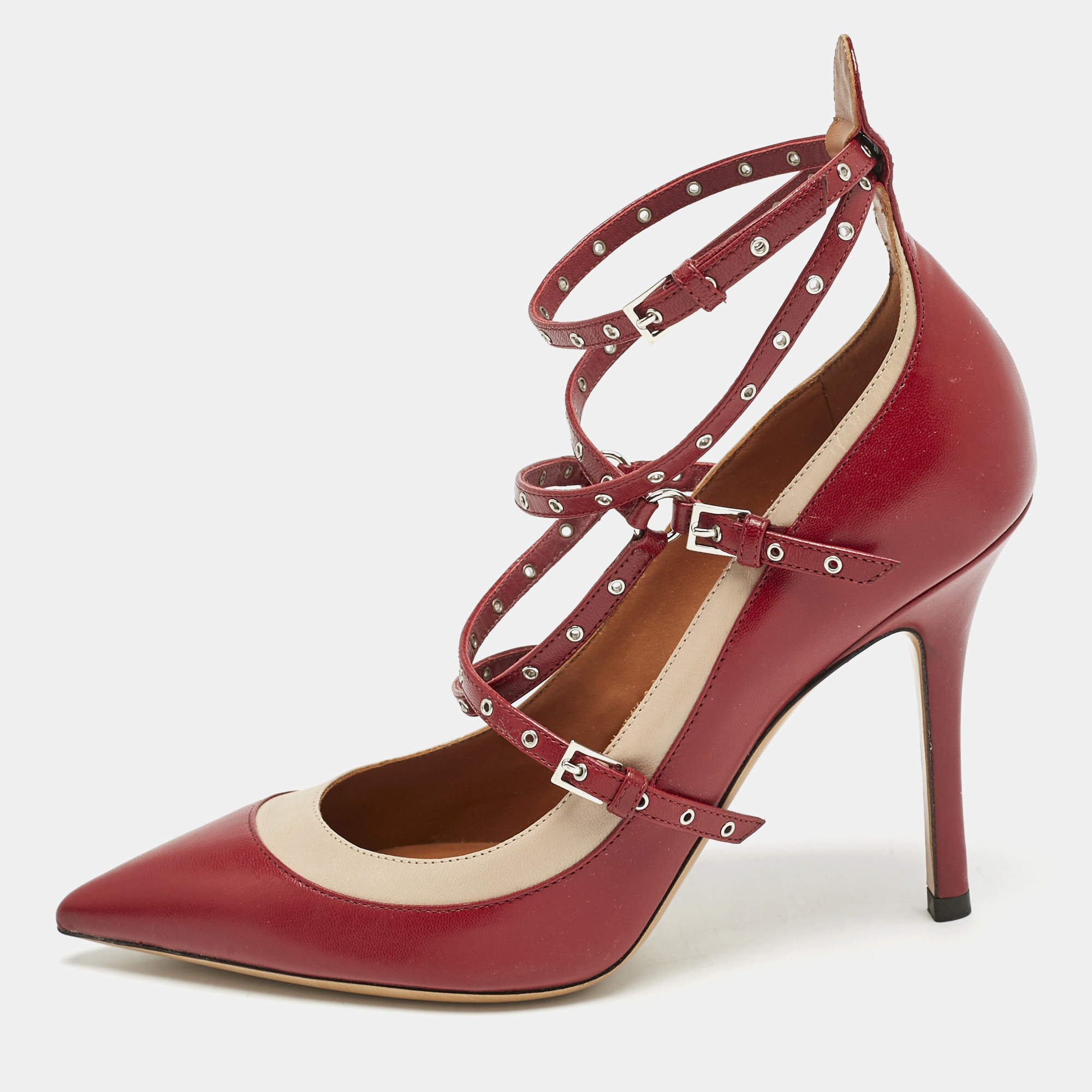 Pre Owned Valentino Red/Beige Leather Love Latch Pumps Size 38