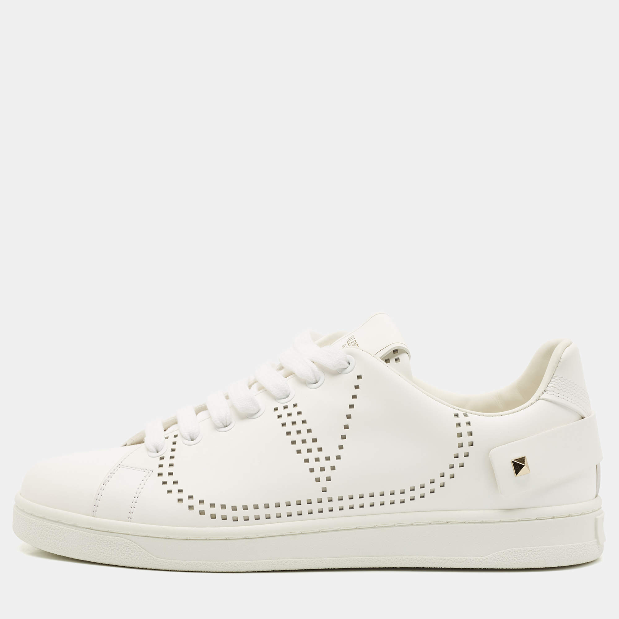 Valentino White Leather Rockstud Sneakers Size 39.5