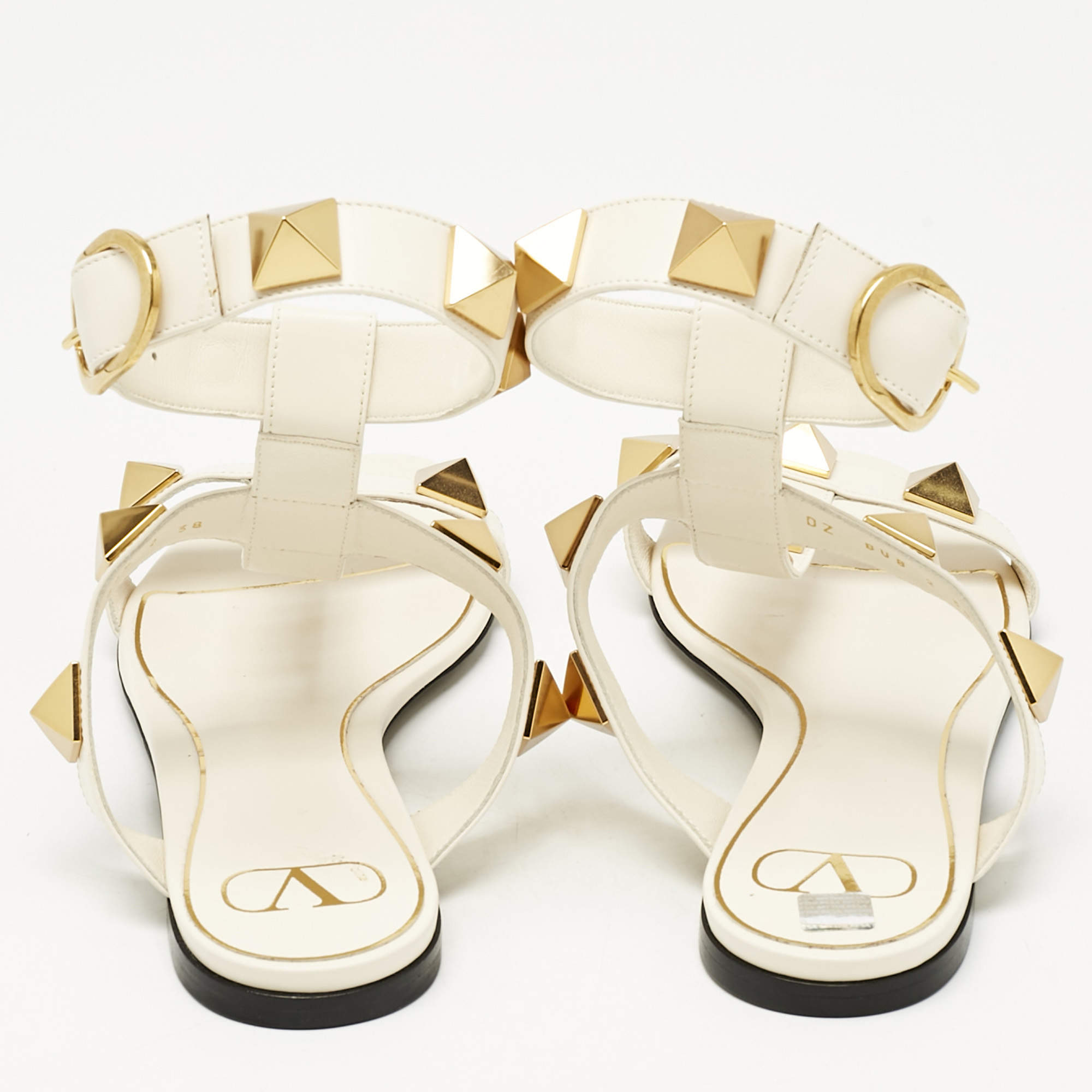 Valentino Yellow and Beige Leather Rockstud Sandals Size 38