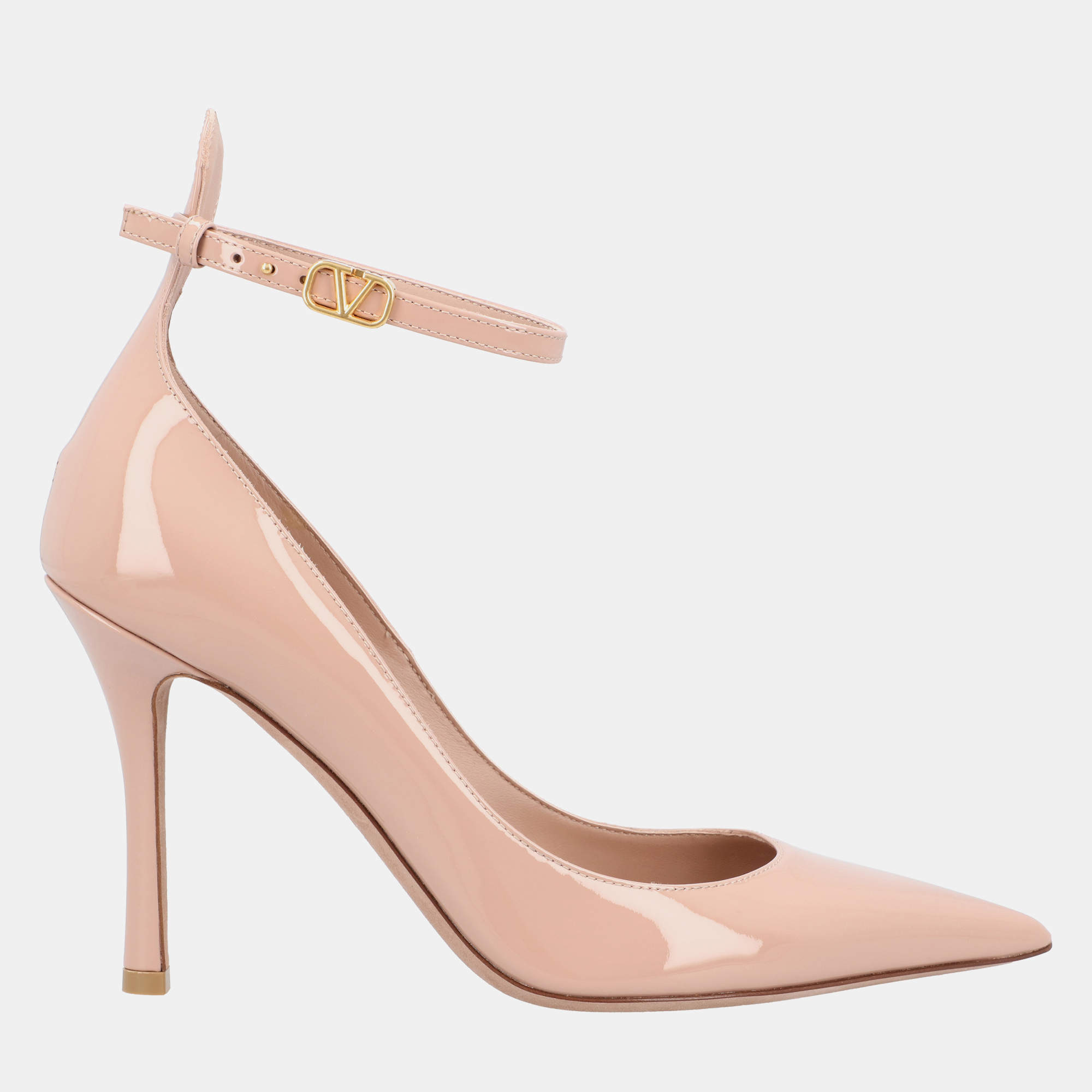 Pre Owned Valentino Tan-Go Patent Leather EU 36 Nude Leather Pump 100mm