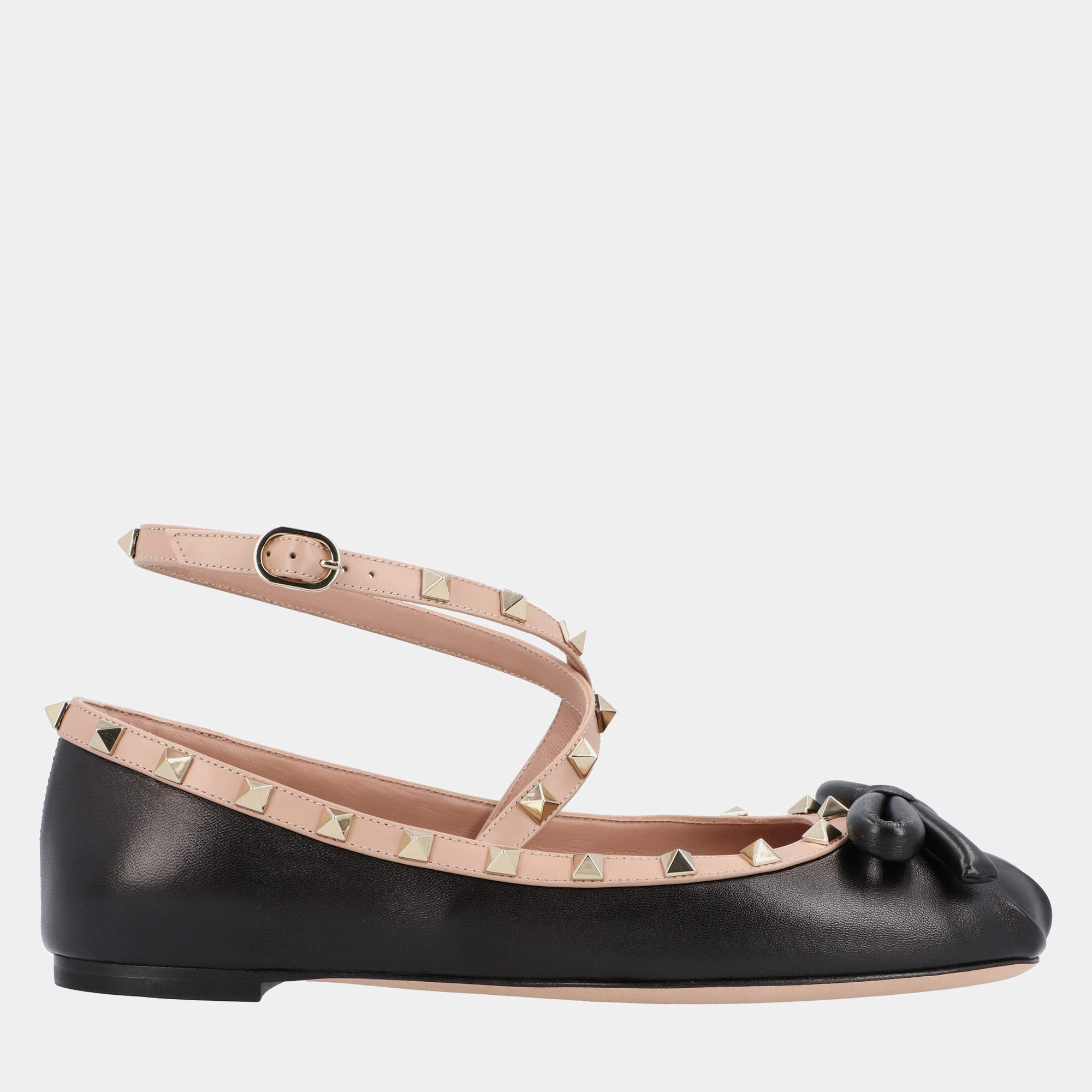 Pre Owned Valentino Rockstud Ballet EU 38 Black Lambskin Flats