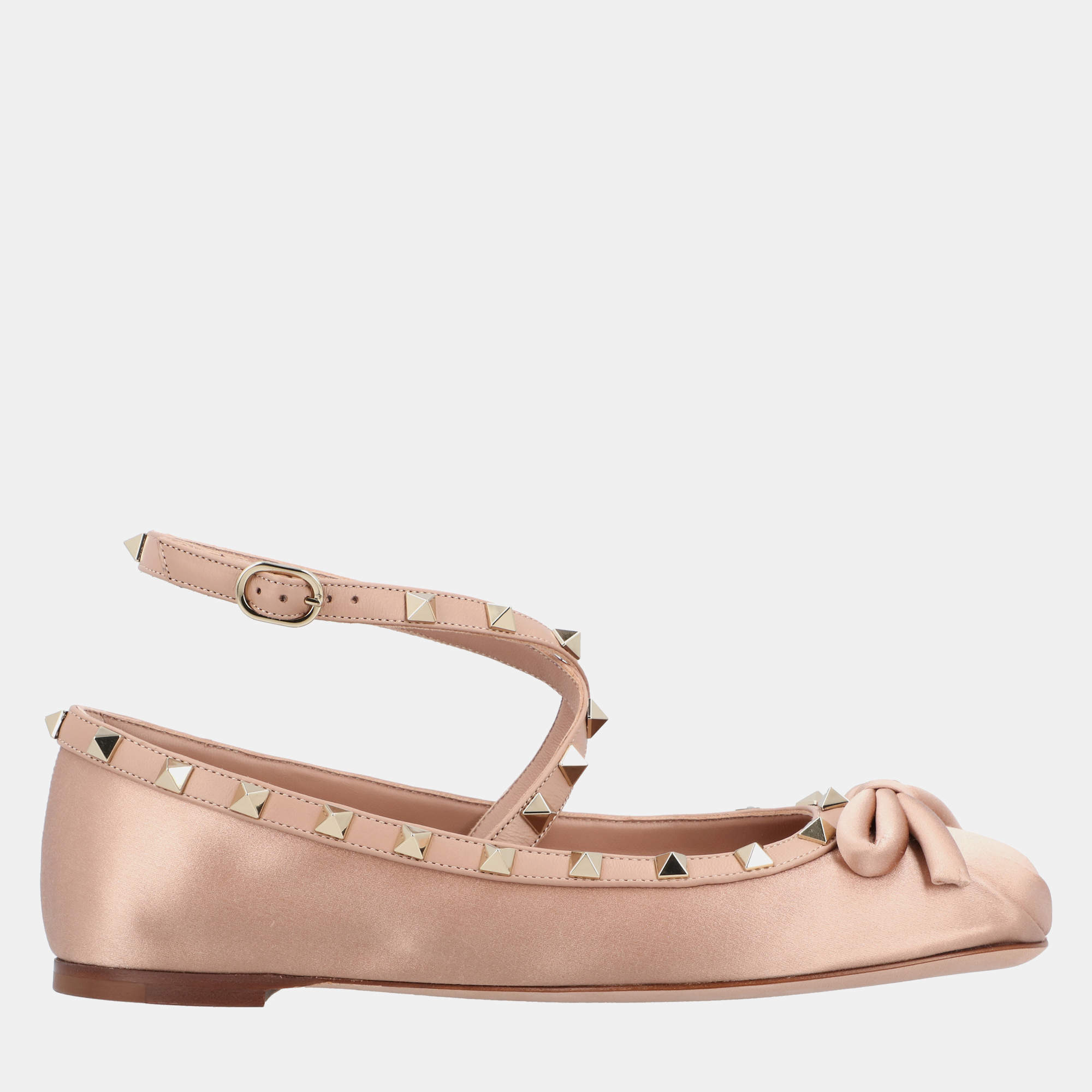 Pre Owned Valentino Rockstud EU 37 Pink Satin Ballerinas