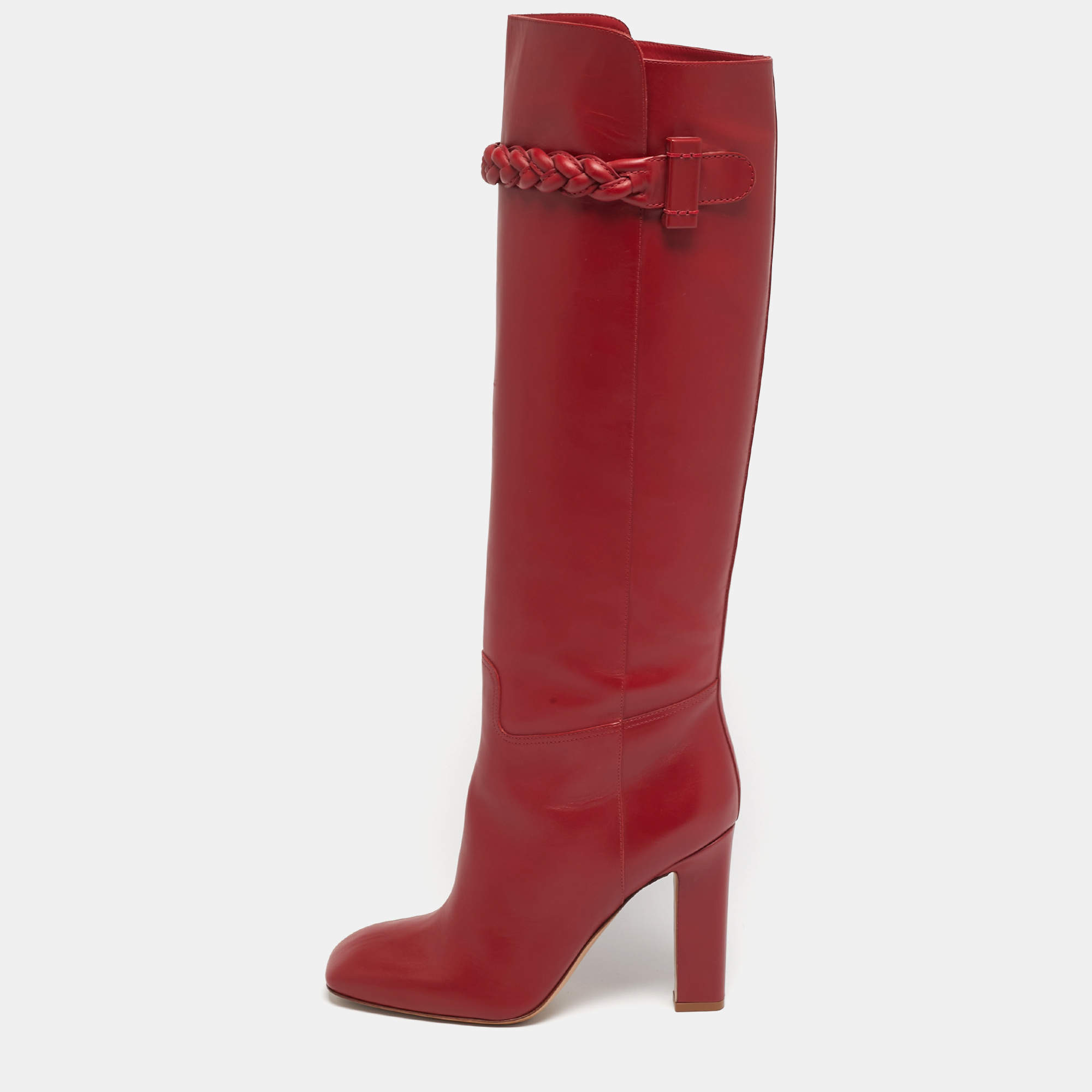 Pre Owned Valentino Red Leather Knee Length Boots Size 40