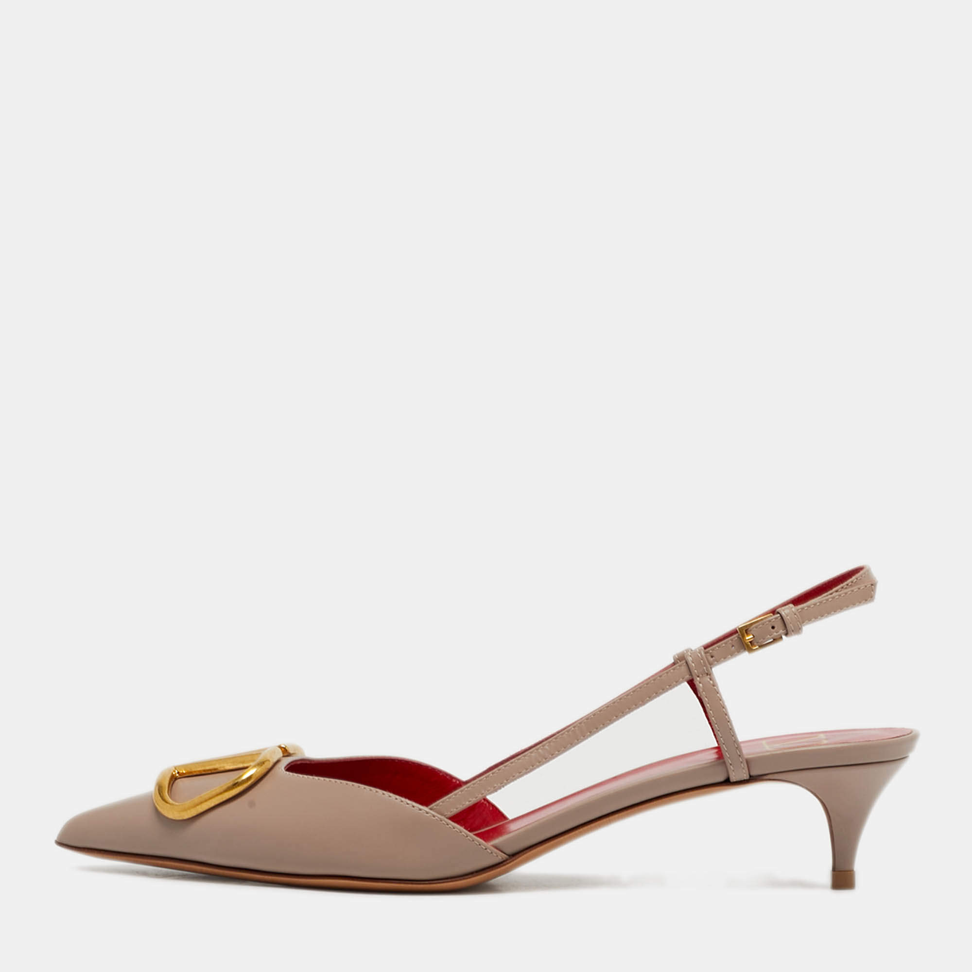 Pre Owned Valentino VLogo Size 38 Beige Leather Slingback Pumps