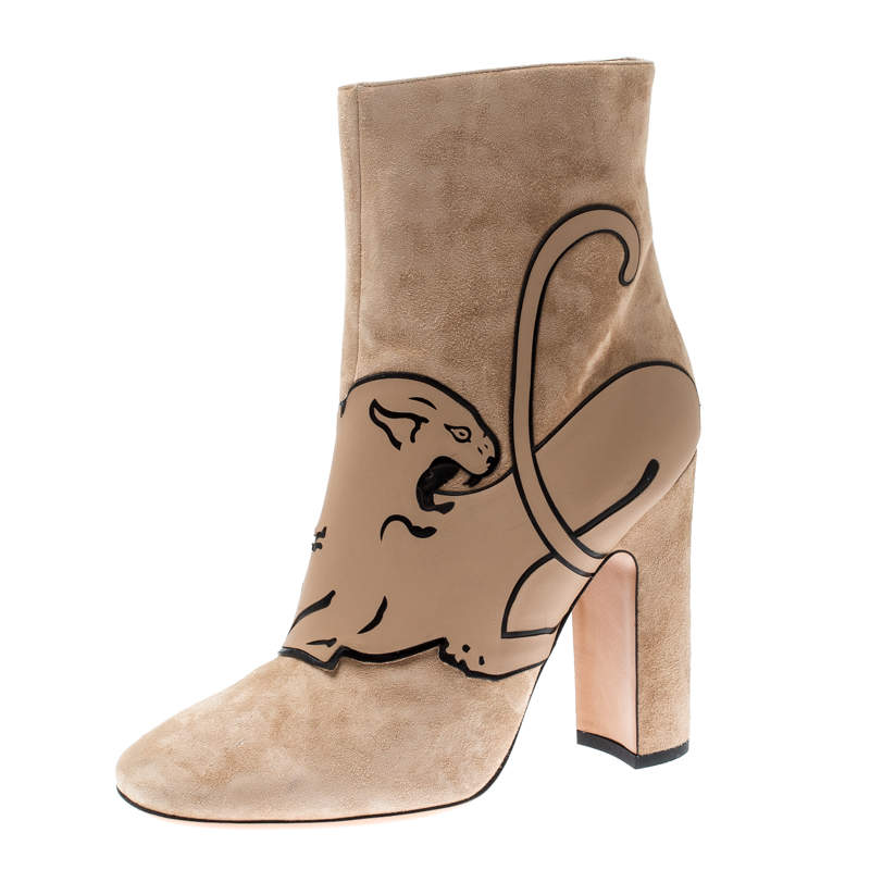 Valentino Beige Suede Panther Ankle Boots Size 41