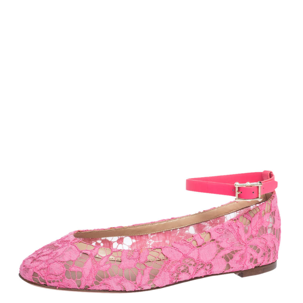 pink ballet flats with ankle strap