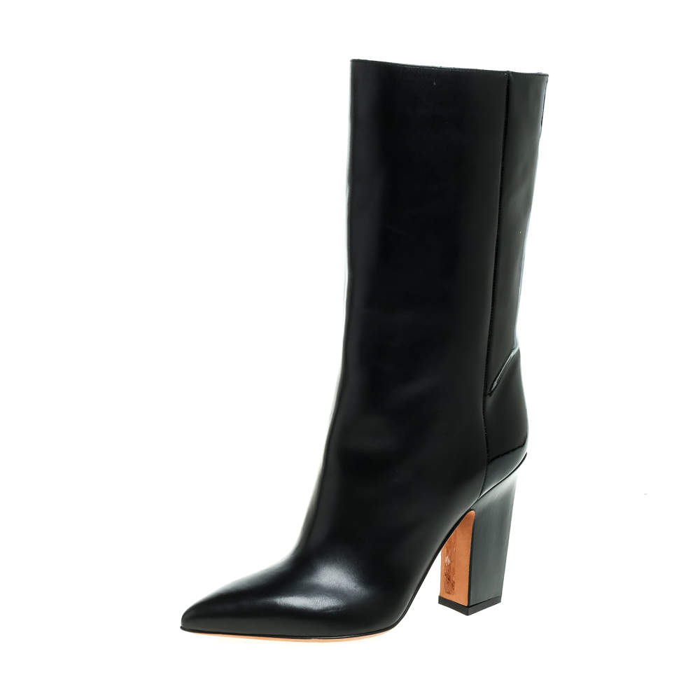 Pre Owned Valentino Black Patent and Leather Mid Calf Boots Size 37.5