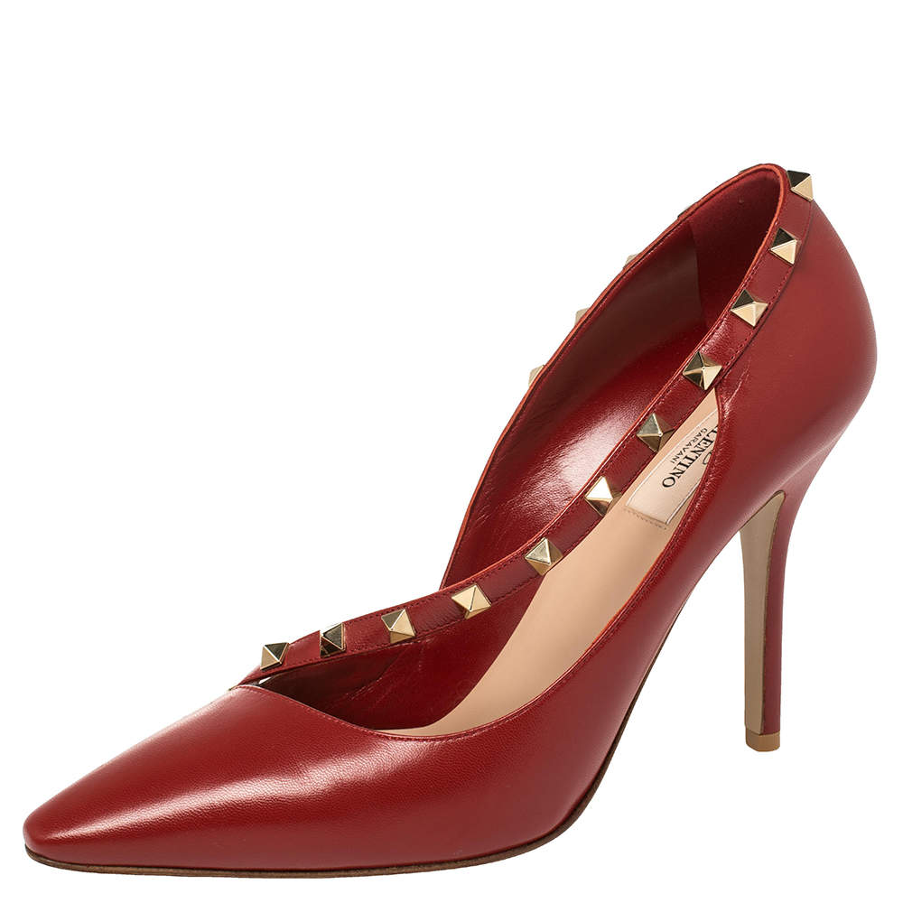 Valentino Red Leather Rockstud Cross Strap Pumps Size 41