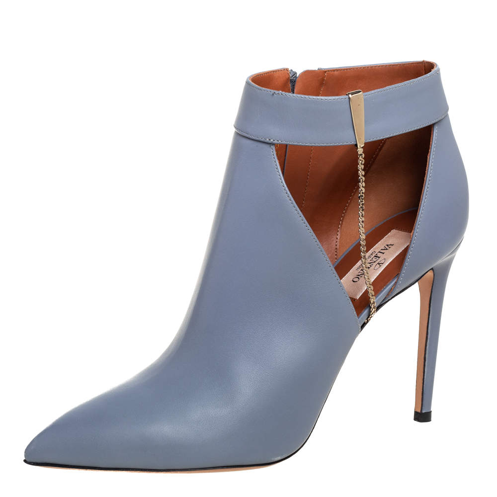 مملوكة مسبقًا Valentino Blue Leather Cut Out Ankle Boots Size 39
