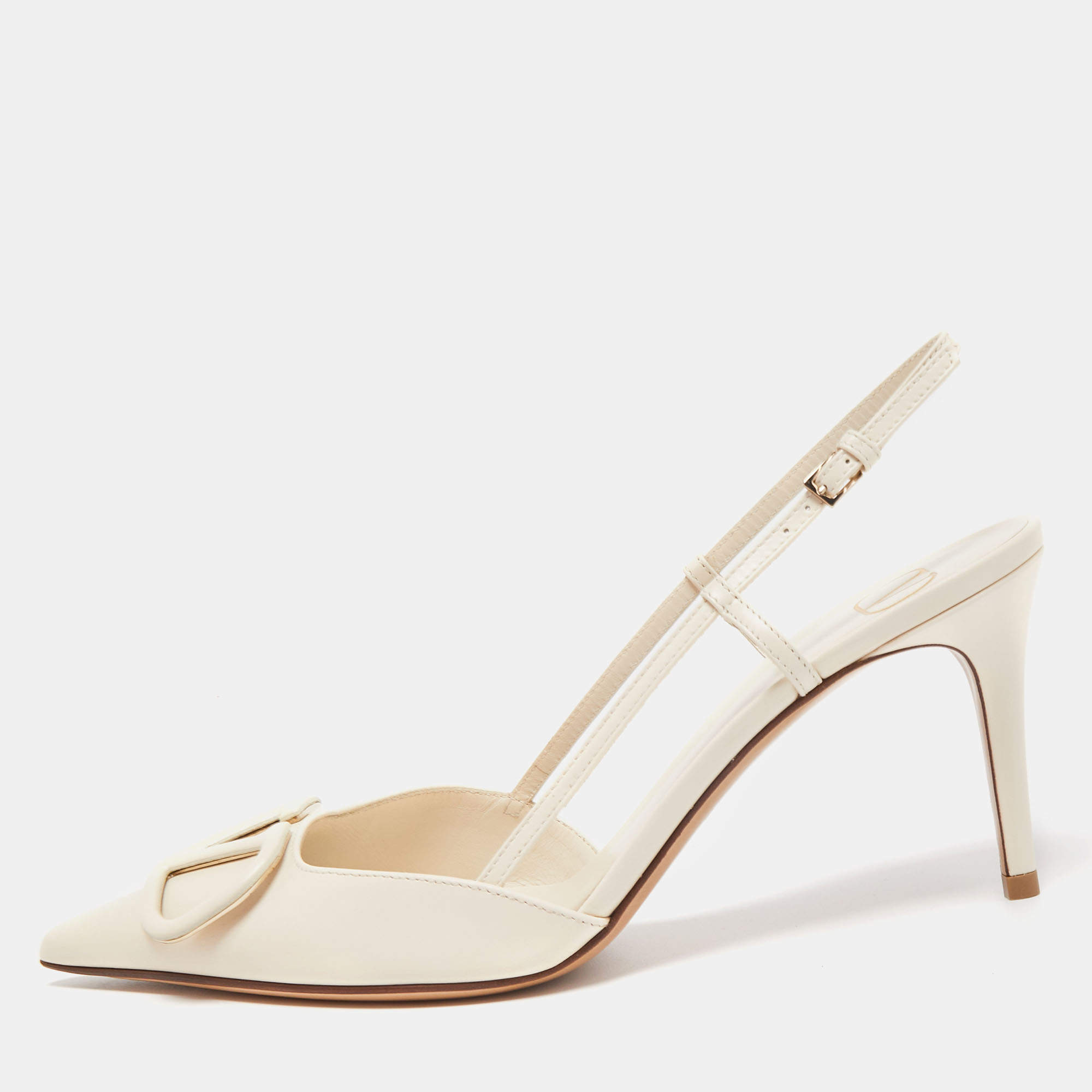Pre Owned Valentino Cream Leather Escape VLogo Slingback Pumps Size 39