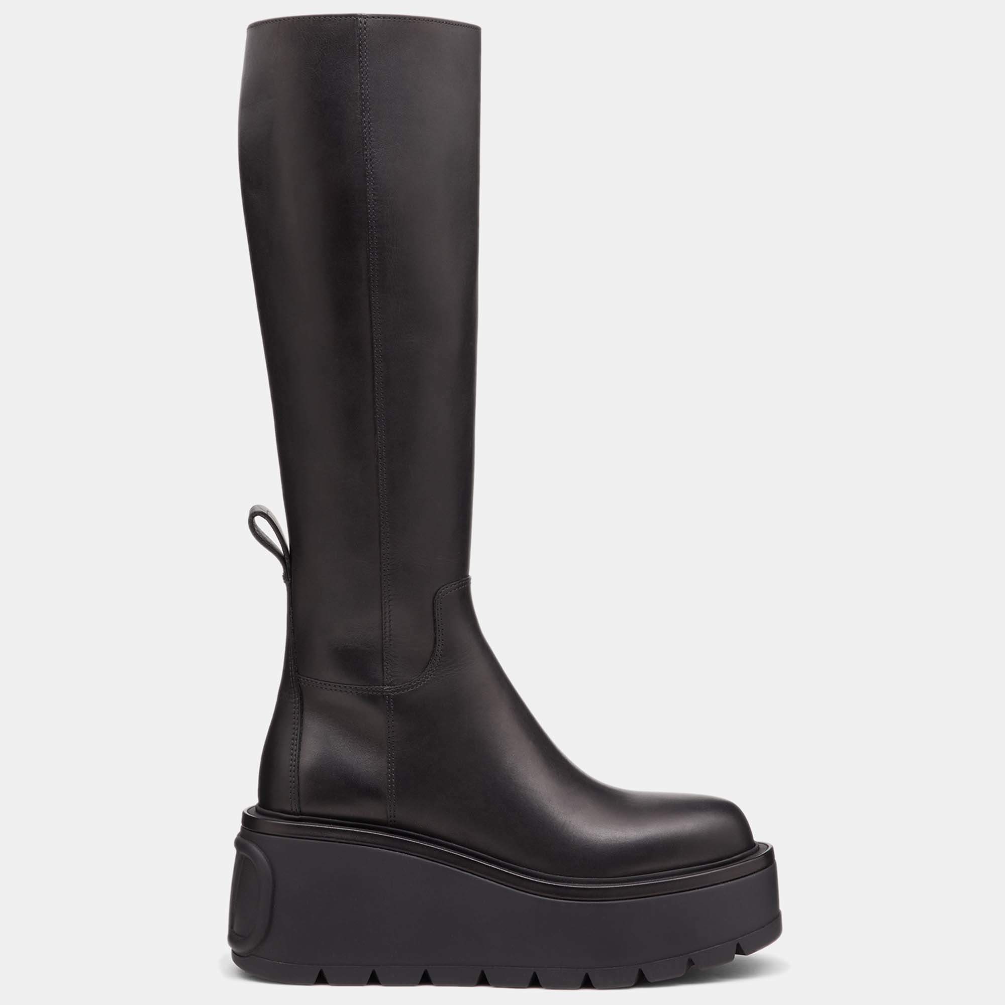 Valentino Black Leather Uniqueform Knee High Boots Size 38.5