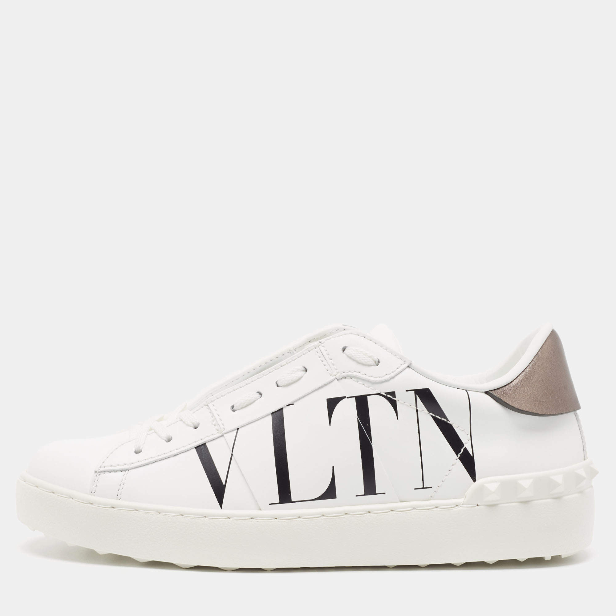 Pre Owned Valentino White Leather VLTN Logo Low Top Sneakers Size 38