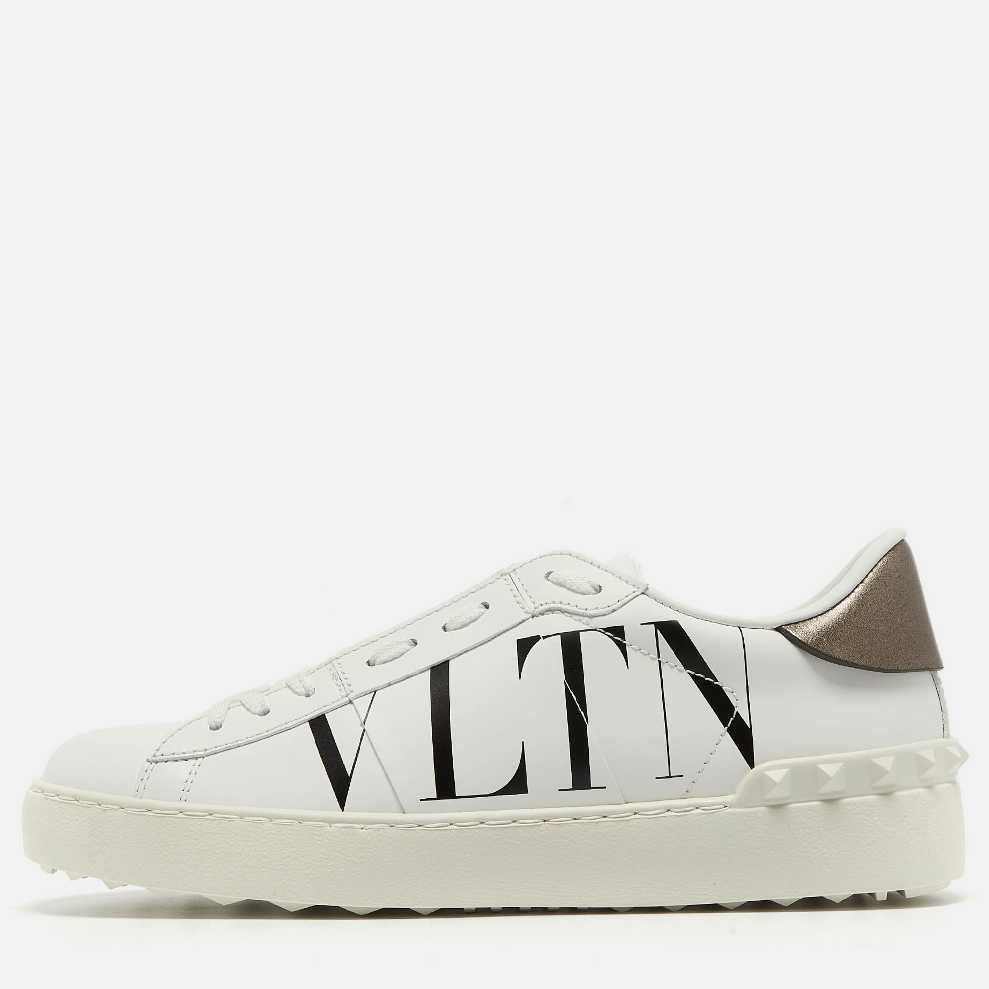 Pre Owned Valentino White Leather VLTN Low Top Sneakers Size 37.5