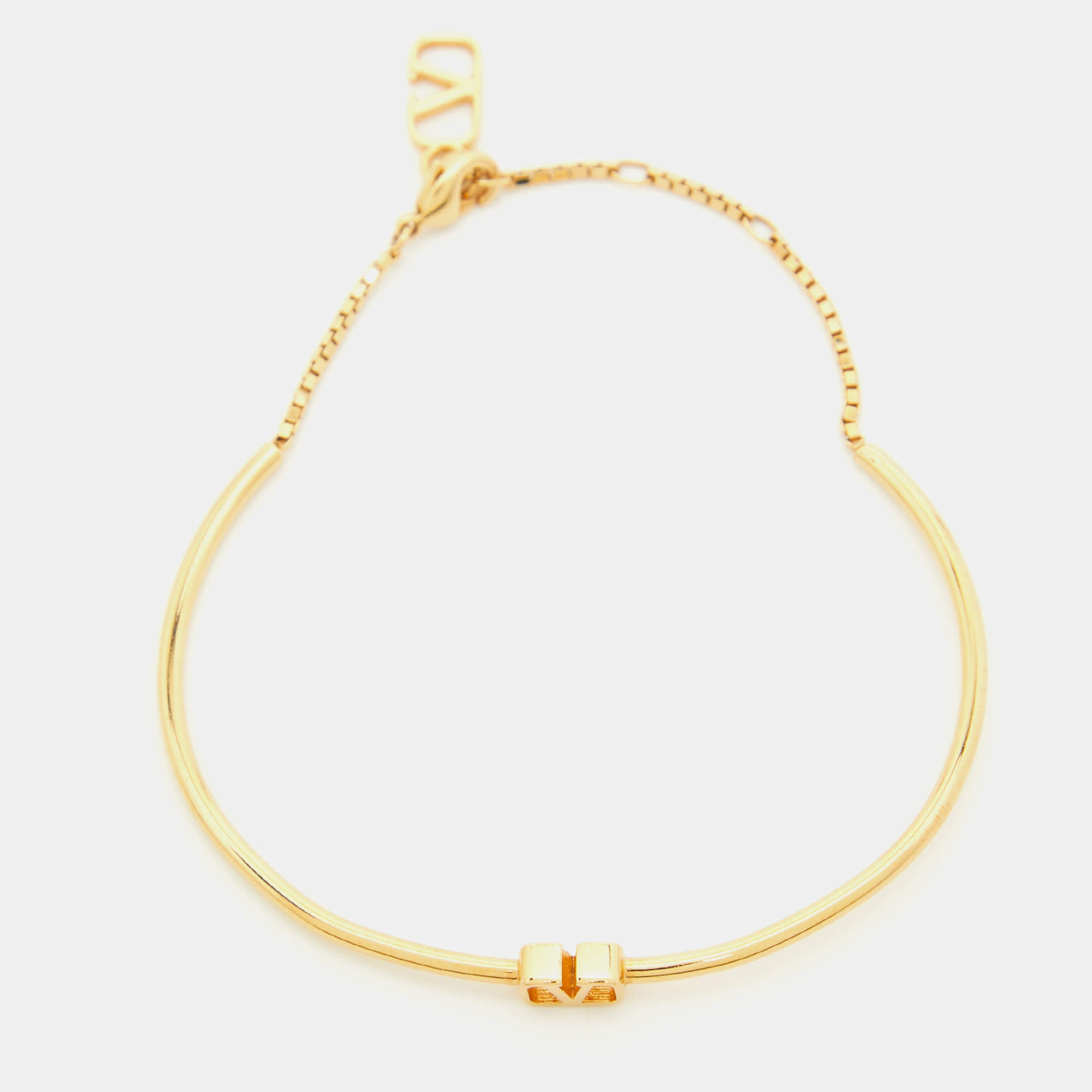 Pre Owned Valentino VLogo Gold Tone Bracelet