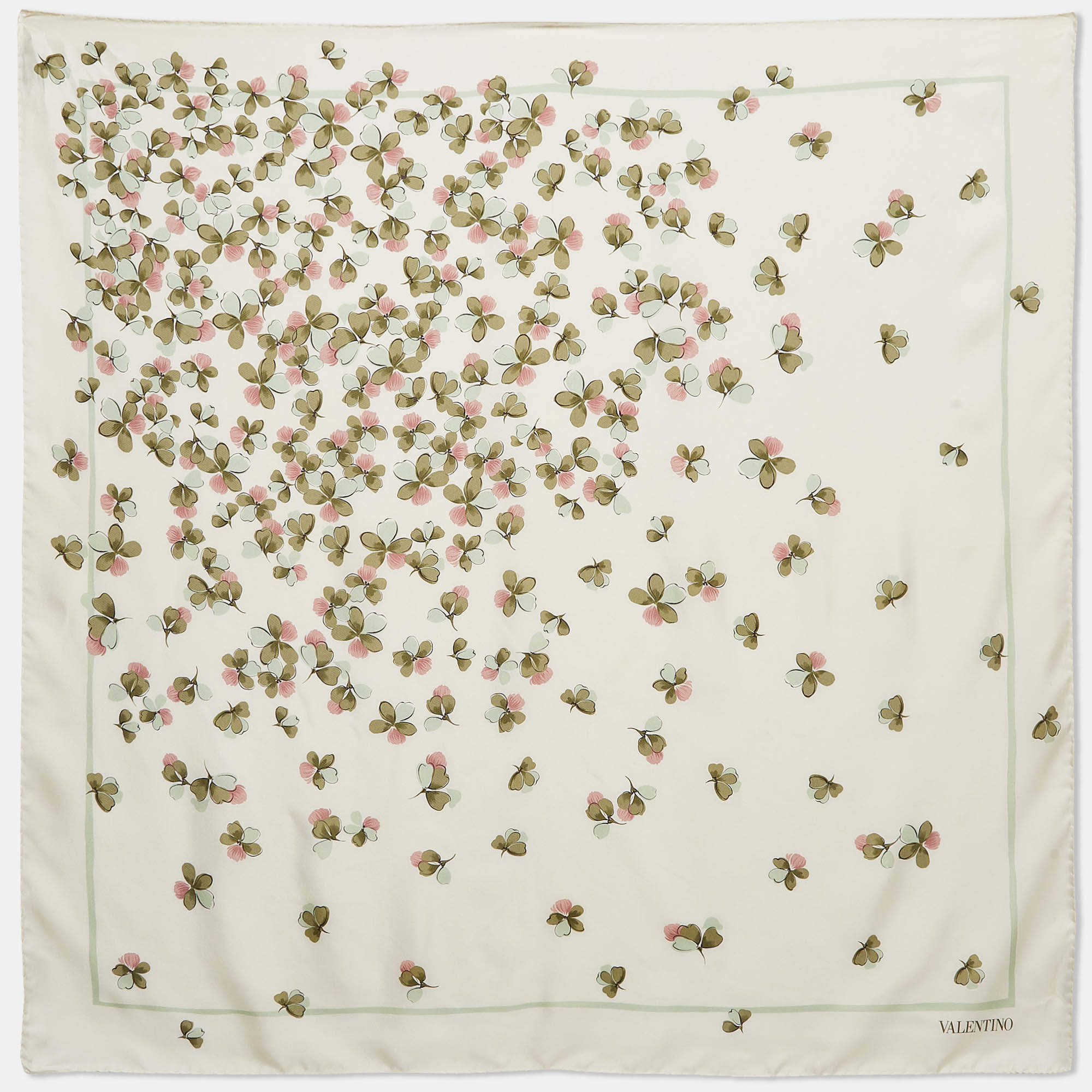 Pre Owned Valentino Cream Floral Print Silk Square Scarf