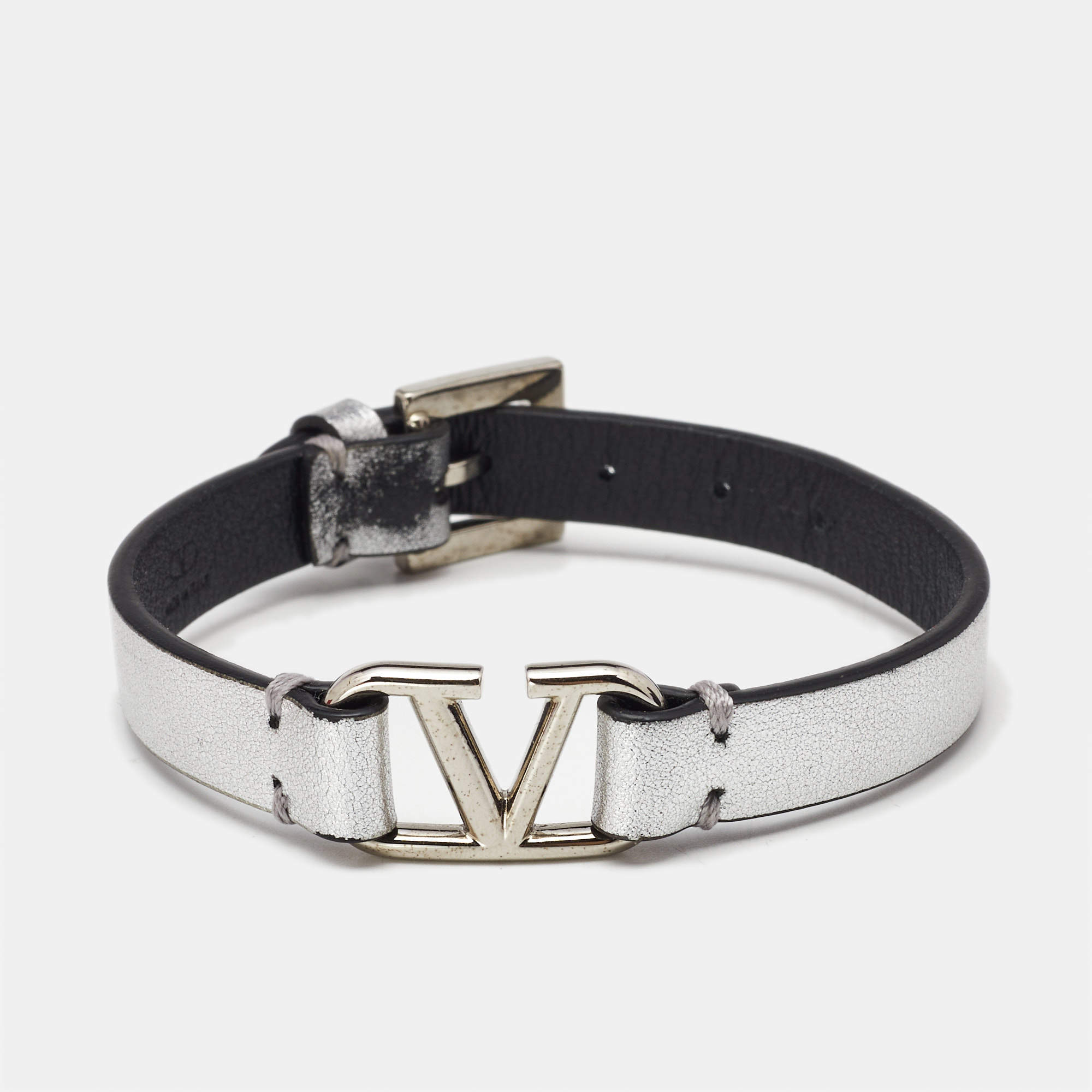 مملوكة مسبقًا Valentino VLogo Silver Leather Bracelet