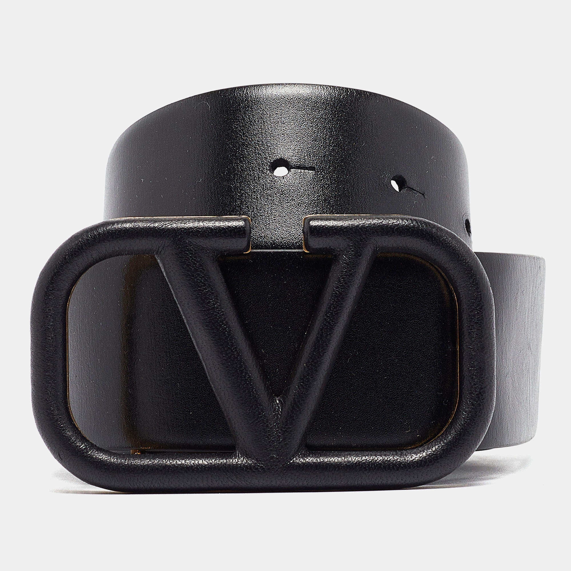 Pre Owned Valentino Black Leather VLogo Waist Belt 85CM