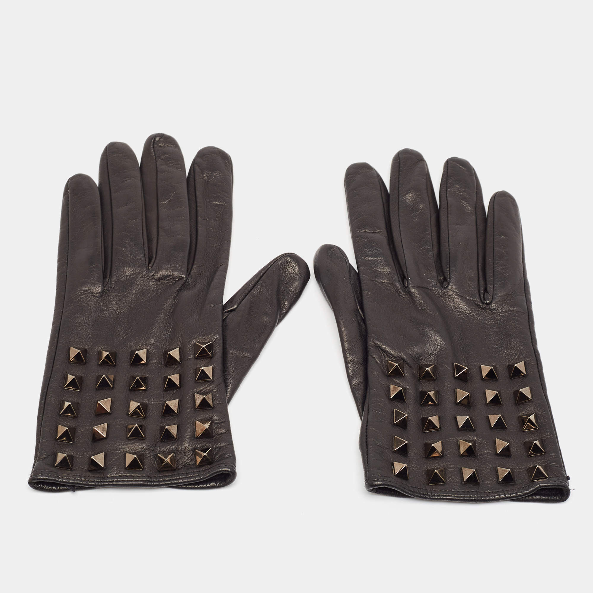 Valentino Black Leather Rockstud Gloves Size 8